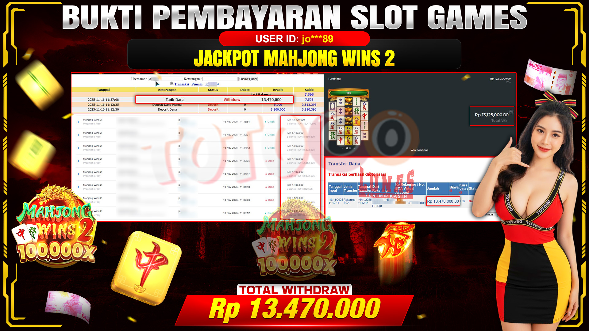 🎉 TOTO80 – JACKPOT SLOT MAHJONG WINS 2 RP.13,470,000,- TELAH DIBAYARKAN! 🎉