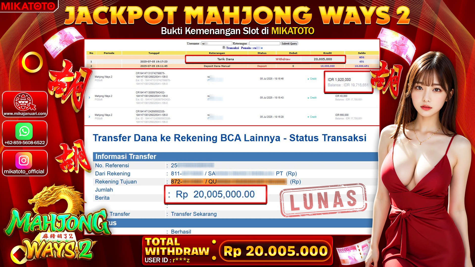 🏆 SELAMAT KEPADA PEMENANG JACKPOT DI Mahjong Ways 2 20,005,000🏆