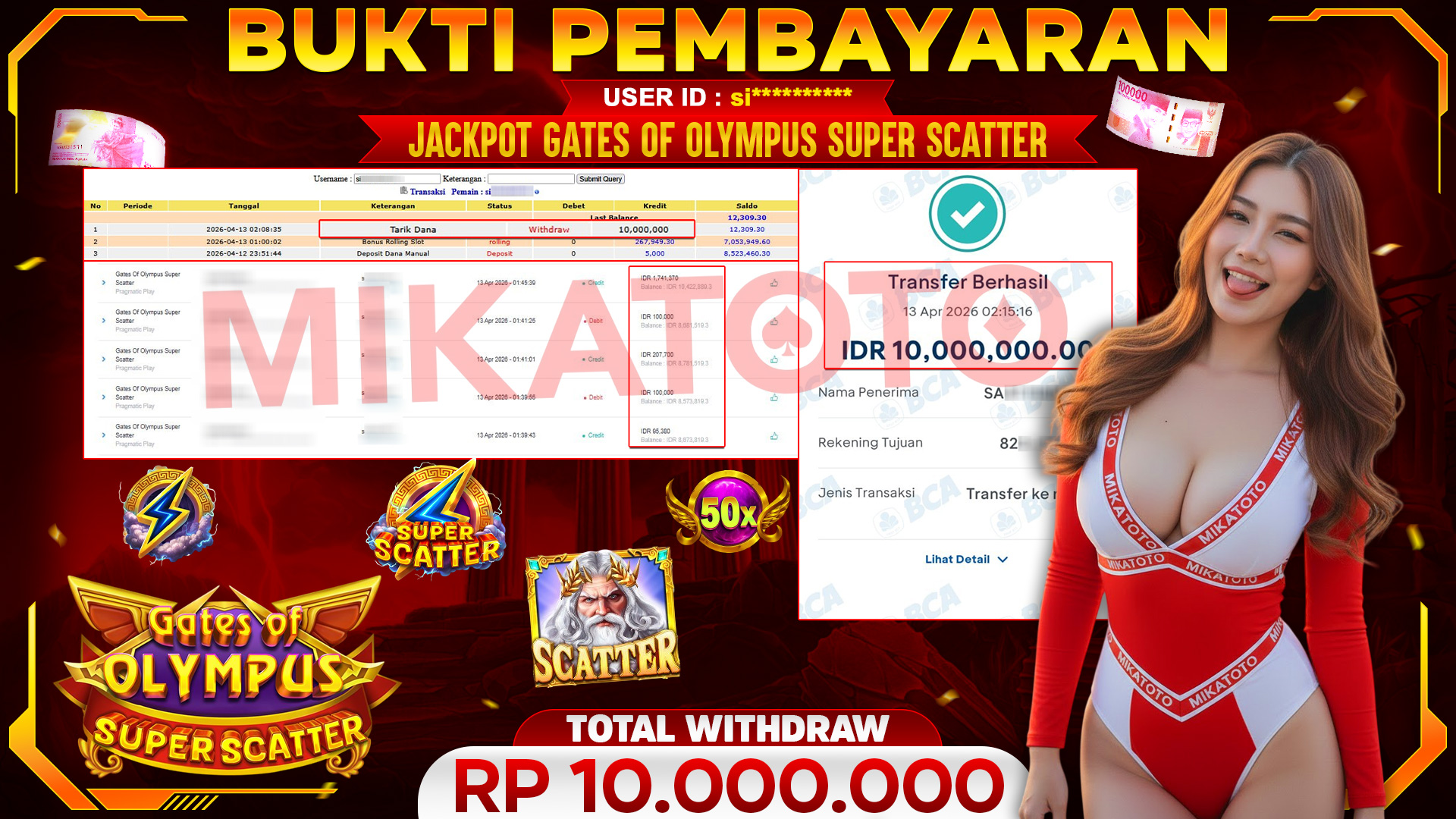🏆 SELAMAT KEPADA PEMENANG JACKPOT DI Gates Of Olympus Super Scatter - Pragmatic Play 10,000,000🏆
