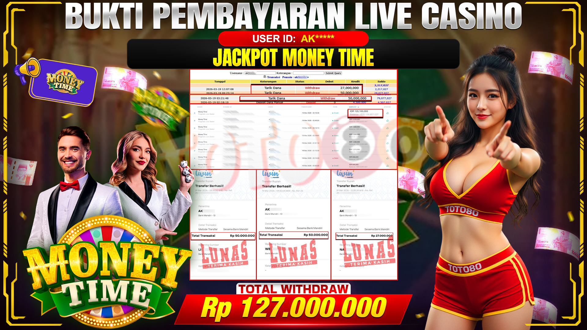 💰🎉 TOTO80 – JACKPOT MONEY TIME  RP. 127,000,000,- TELAH DIBAYARKAN!💰🎉