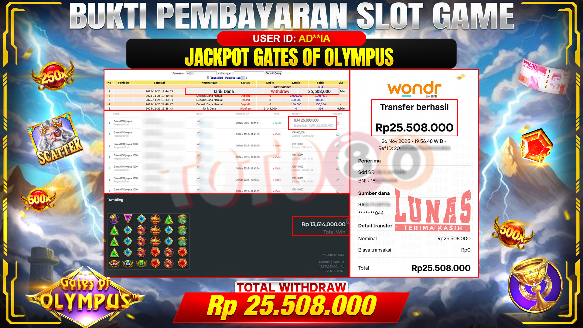 🎉 TOTO80 – JACKPOT SLOT GATES OF OLYMPUS RP. 25,508,000,- TELAH DIBAYARKAN! 🎉