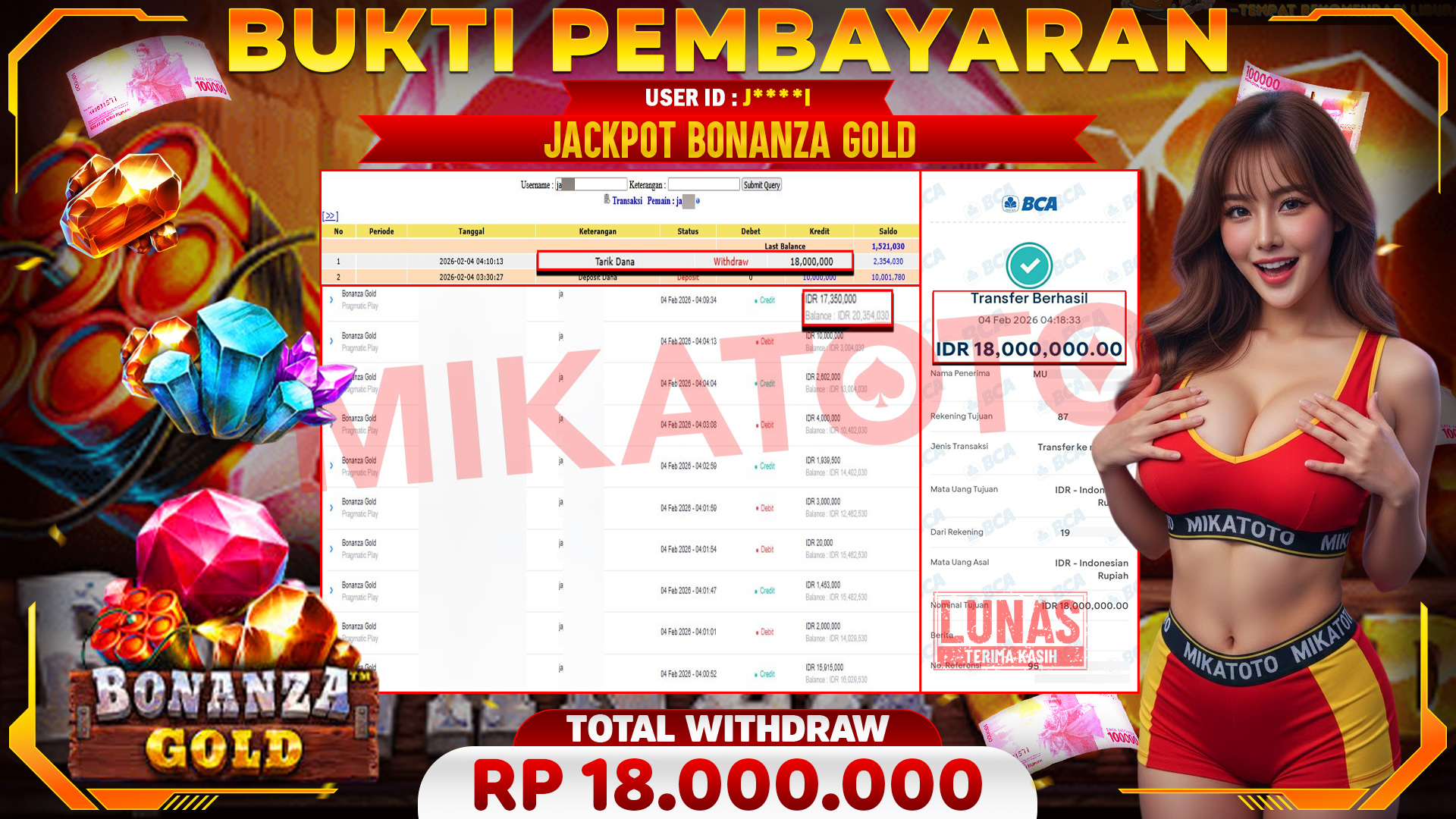 🏆 SELAMAT KEPADA PEMENANG JACKPOT DI Bonanza Gold - Pragmatic Play 18,000,000🏆