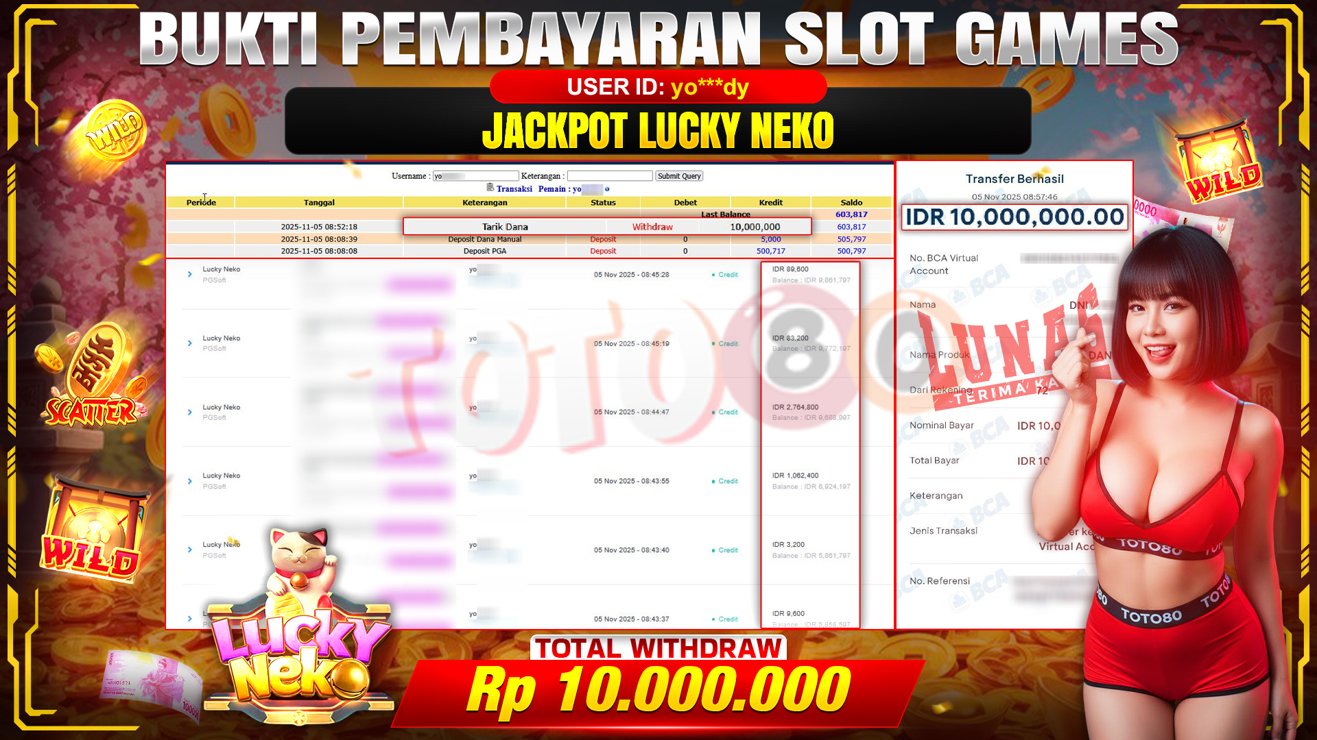 🎉 TOTO80 – JACKPOT SLOT LUCKY NEKO RP.10.000.000,- TELAH DIBAYARKAN! 🎉