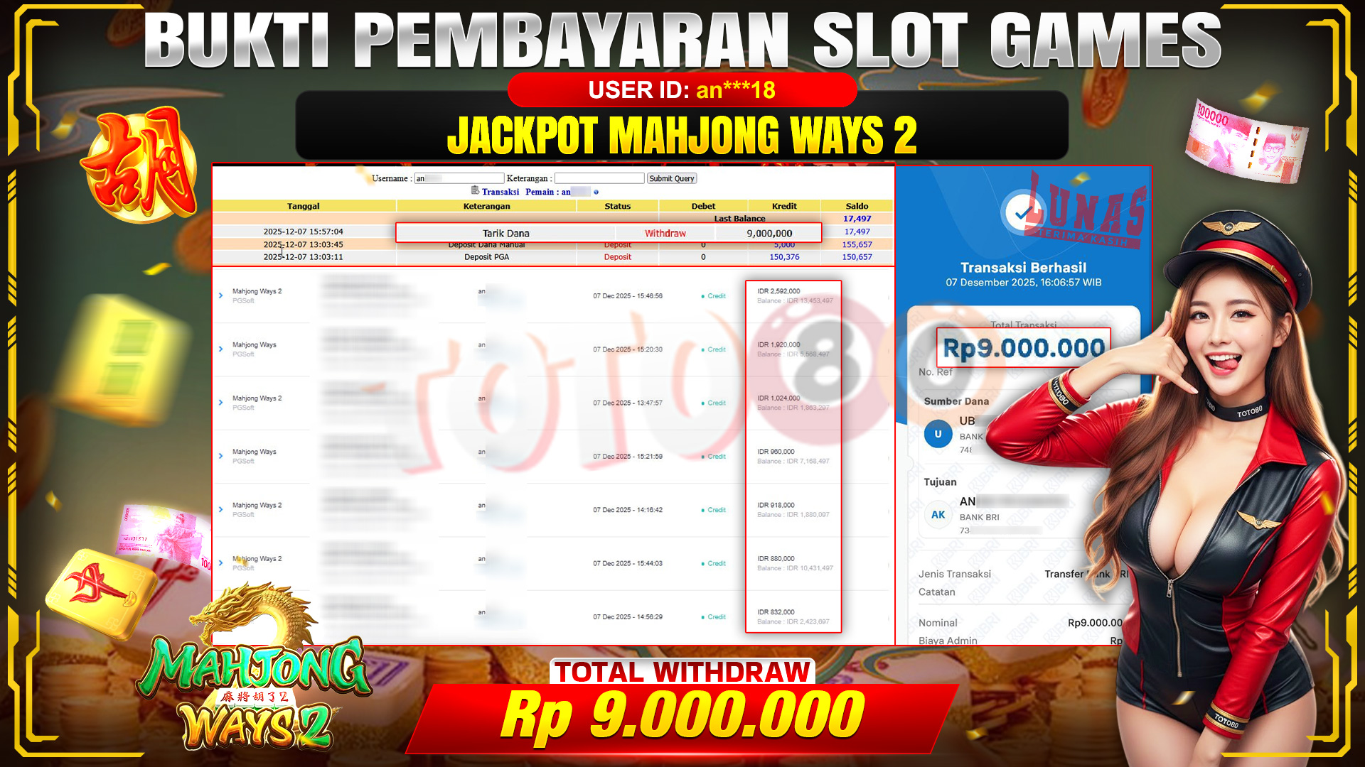 🎉 TOTO80 – JACKPOT SLOT MAHJONG WAYS 2 RP. 9,000,000,- TELAH DIBAYARKAN! 🎉