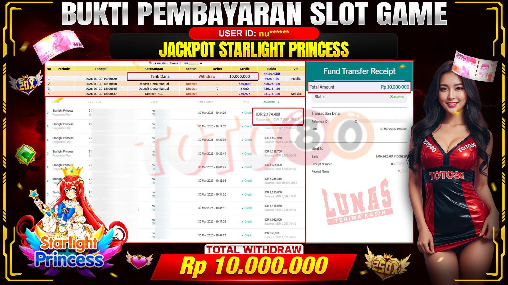 💰🎉 TOTO80 – JACKPOT SLOT STARLIGHT PRINCESS RP. 10,000,000,- TELAH DIBAYARKAN! 💰🎉