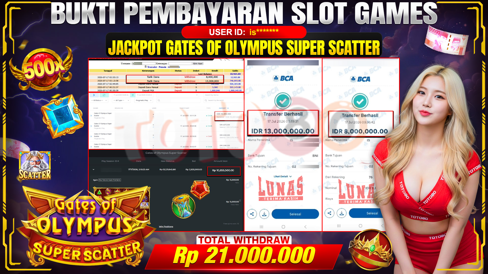 💰🎉 TOTO80 – JACKPOT SLOT GATES OF OLYMPUS SUPER SCATTER RP. 21,000,000,-  TELAH DIBAYARKAN!💰🎉