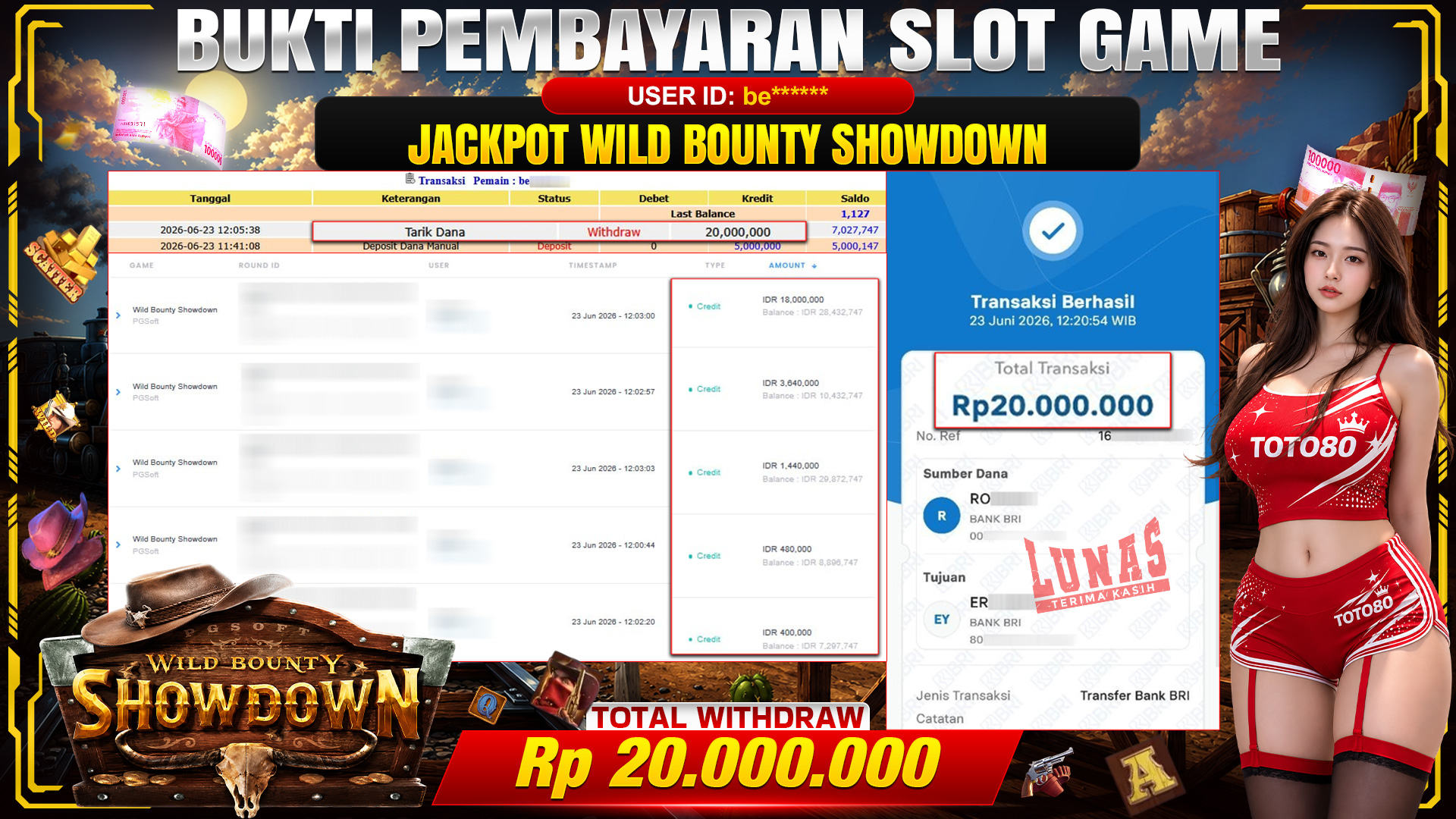 💰🎉 TOTO80 – JACKPOT SLOT WILD BOUNTY SHOWDOWN  RP. 20.000.000,- TELAH DIBAYARKAN!💰🎉