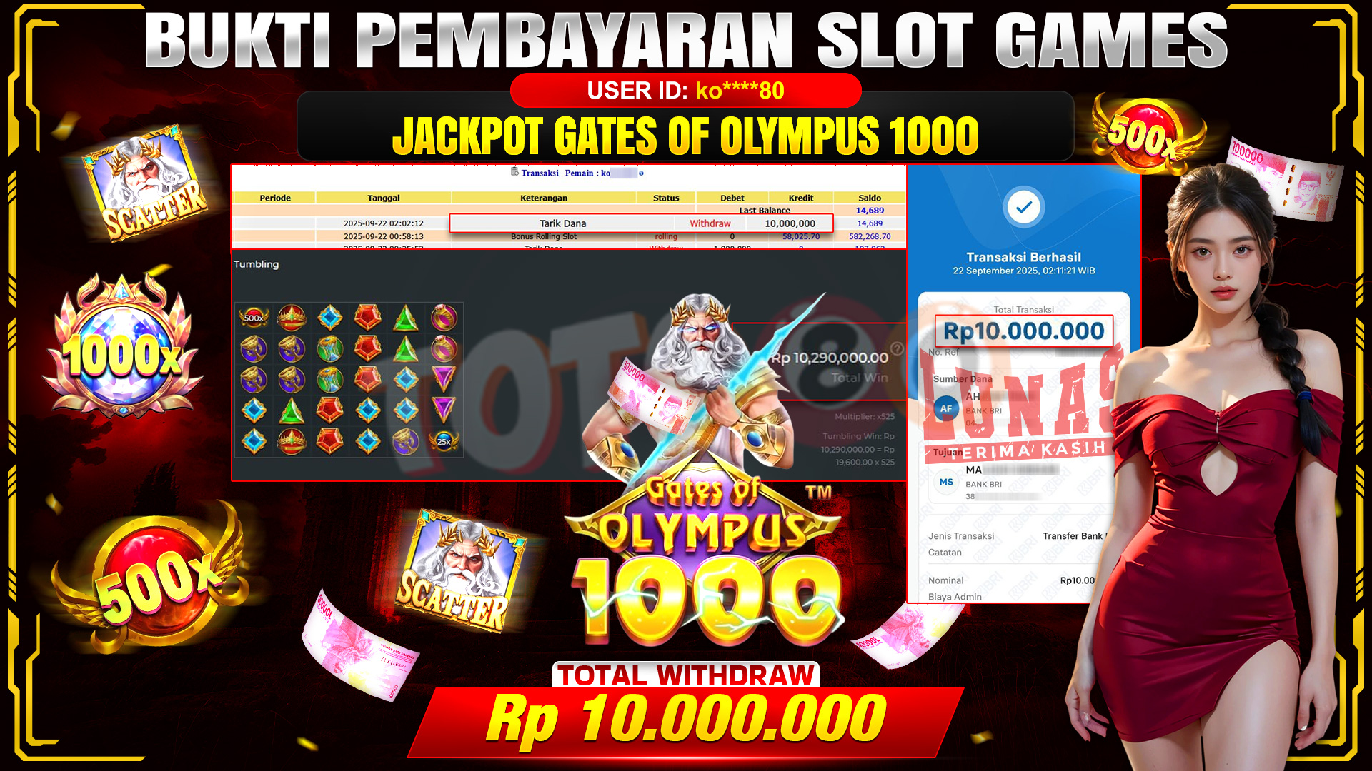 🎉 TOTO80 – JACKPOT SLOT GATES OF OLYMPUS 1000 RP.10,000,000,- TELAH DIBAYARKAN! 🎉