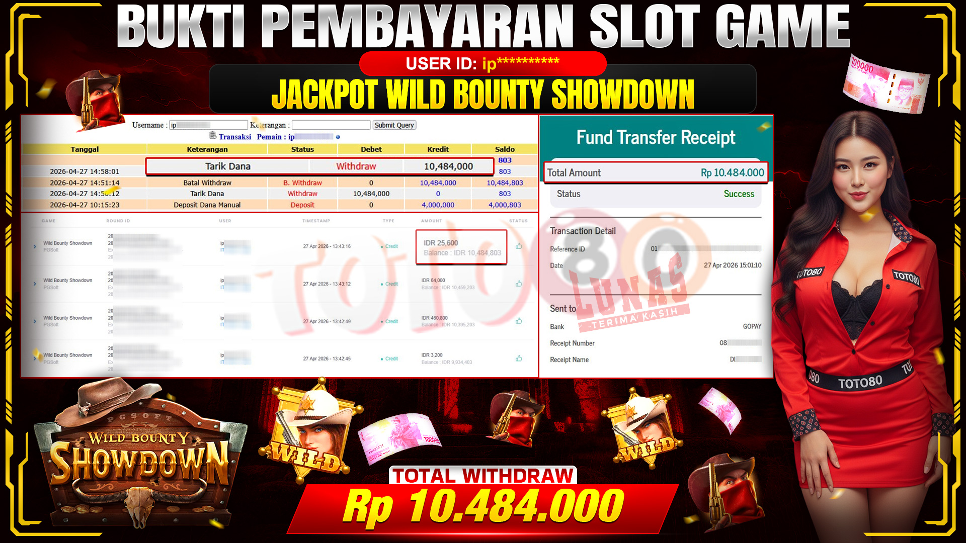 💰🎉 TOTO80 – JACKPOT SLOT WILD BOUNTY SHOWDOWN RP. 10,484,000,- TELAH DIBAYARKAN!💰🎉