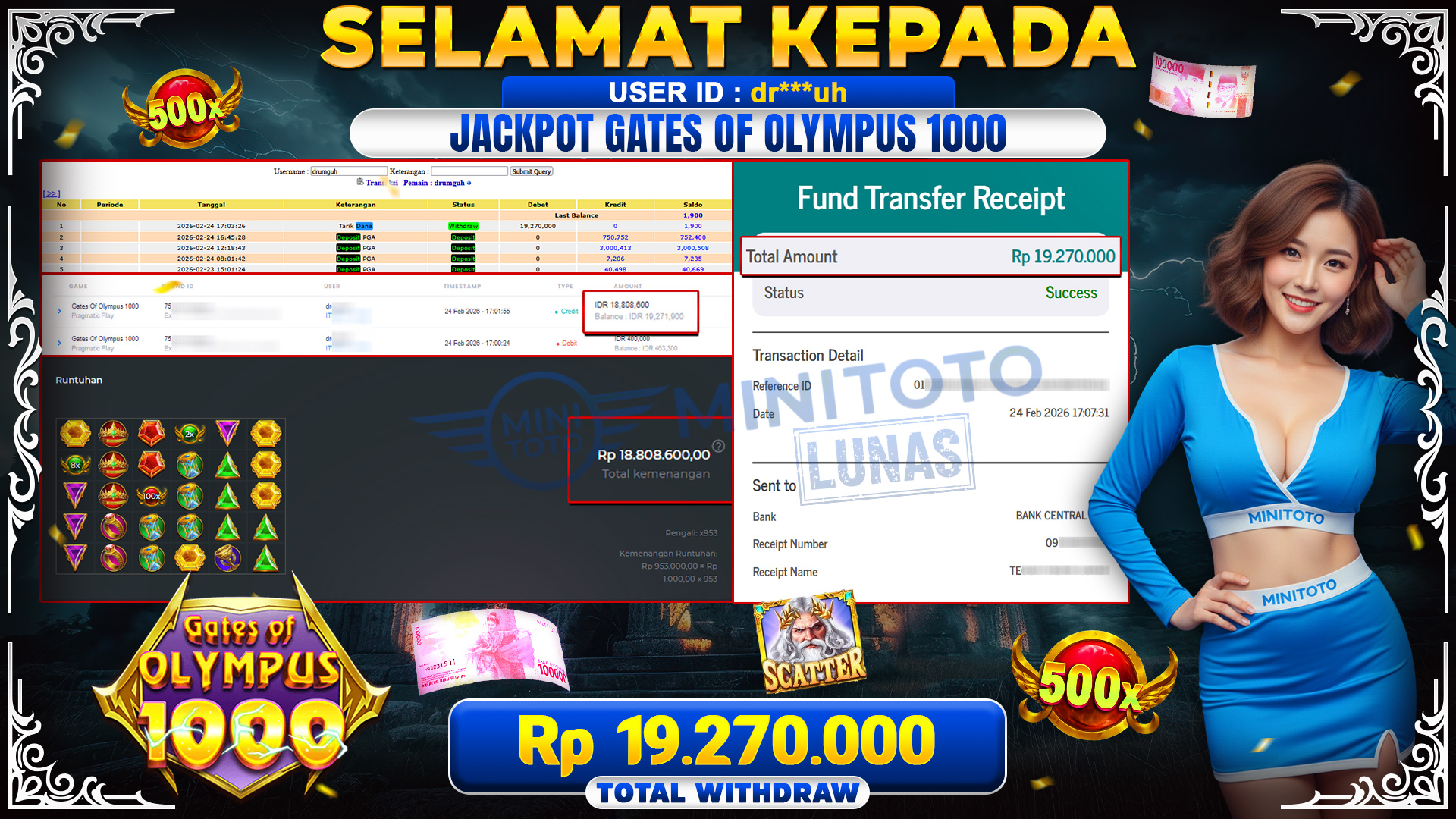 BUKTI JACPOT Gates Of Olympus 1000 - Pragmatic Play