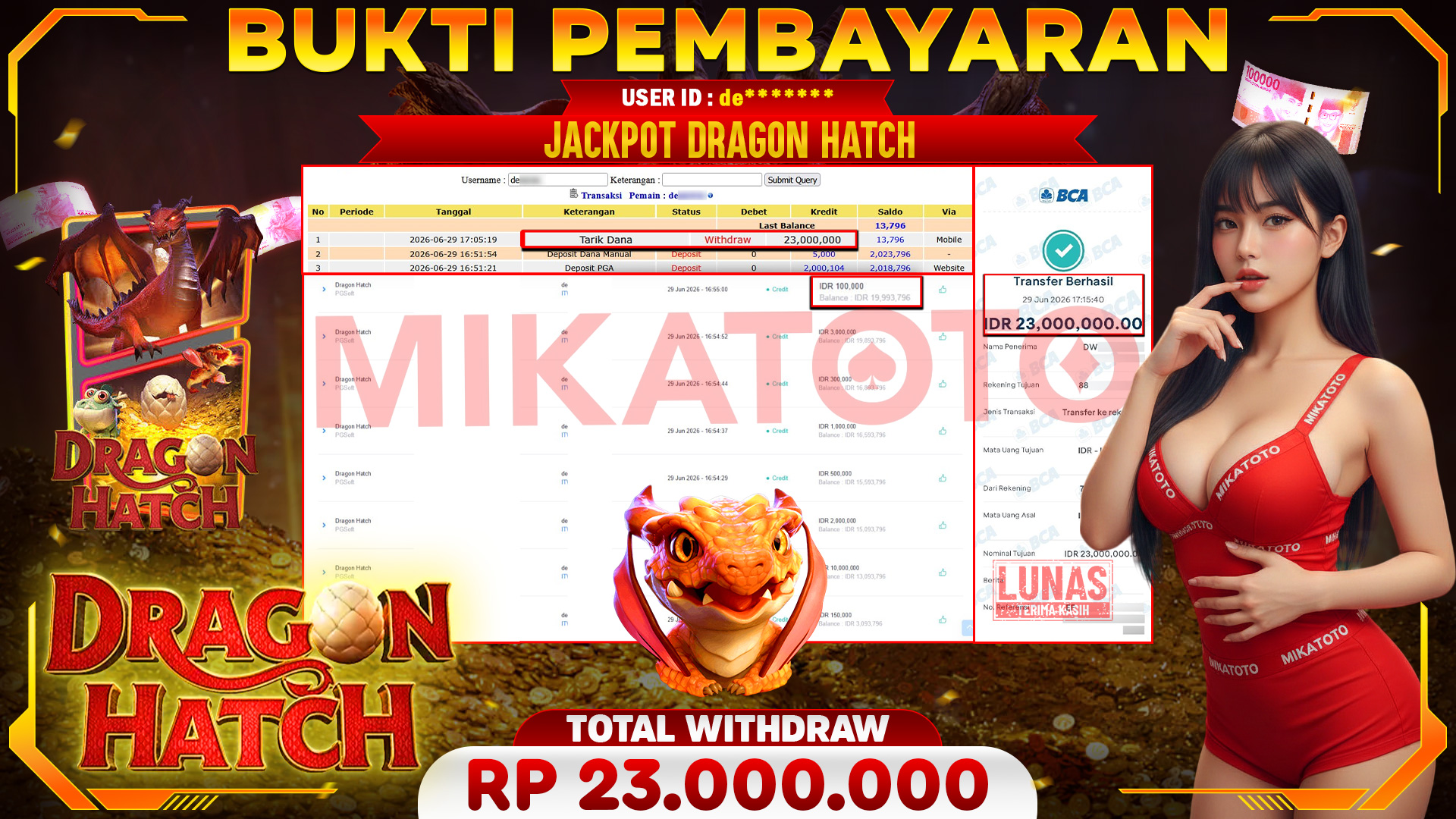 🏆 SELAMAT KEPADA PEMENANG JACKPOT DI Dragon Hatch - PGSoft 23,000,000🏆