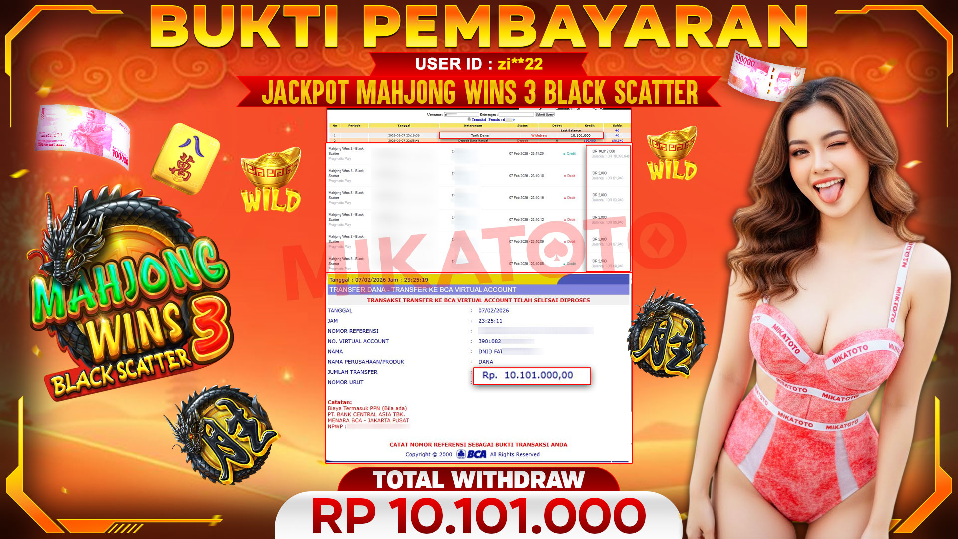 🏆 SELAMAT KEPADA PEMENANG JACKPOT DI Mahjong Wins 3 - Black Scatter - Pragmatic Play 10,101,000🏆