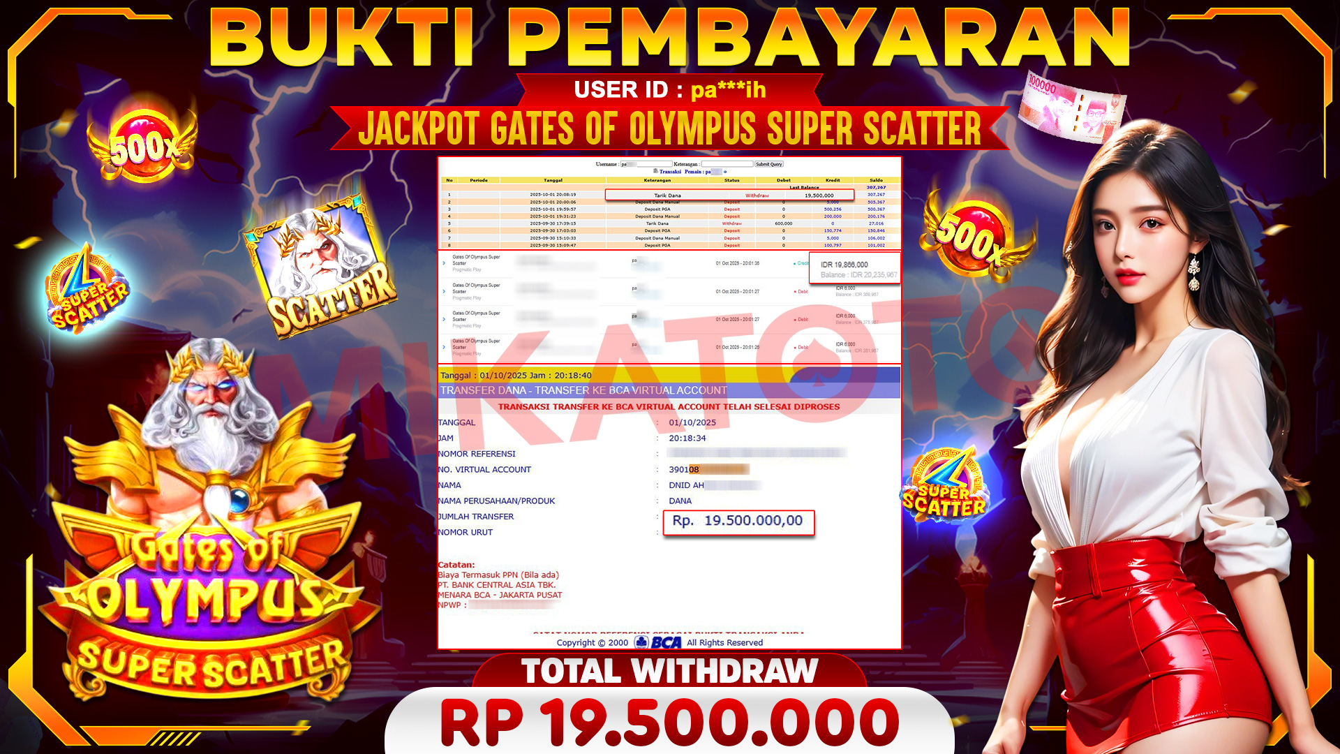 🏆 SELAMAT KEPADA PEMENANG JACKPOT DI Gates Of Olympus Super Scatter - Pragmatic Play 19,500,000🏆