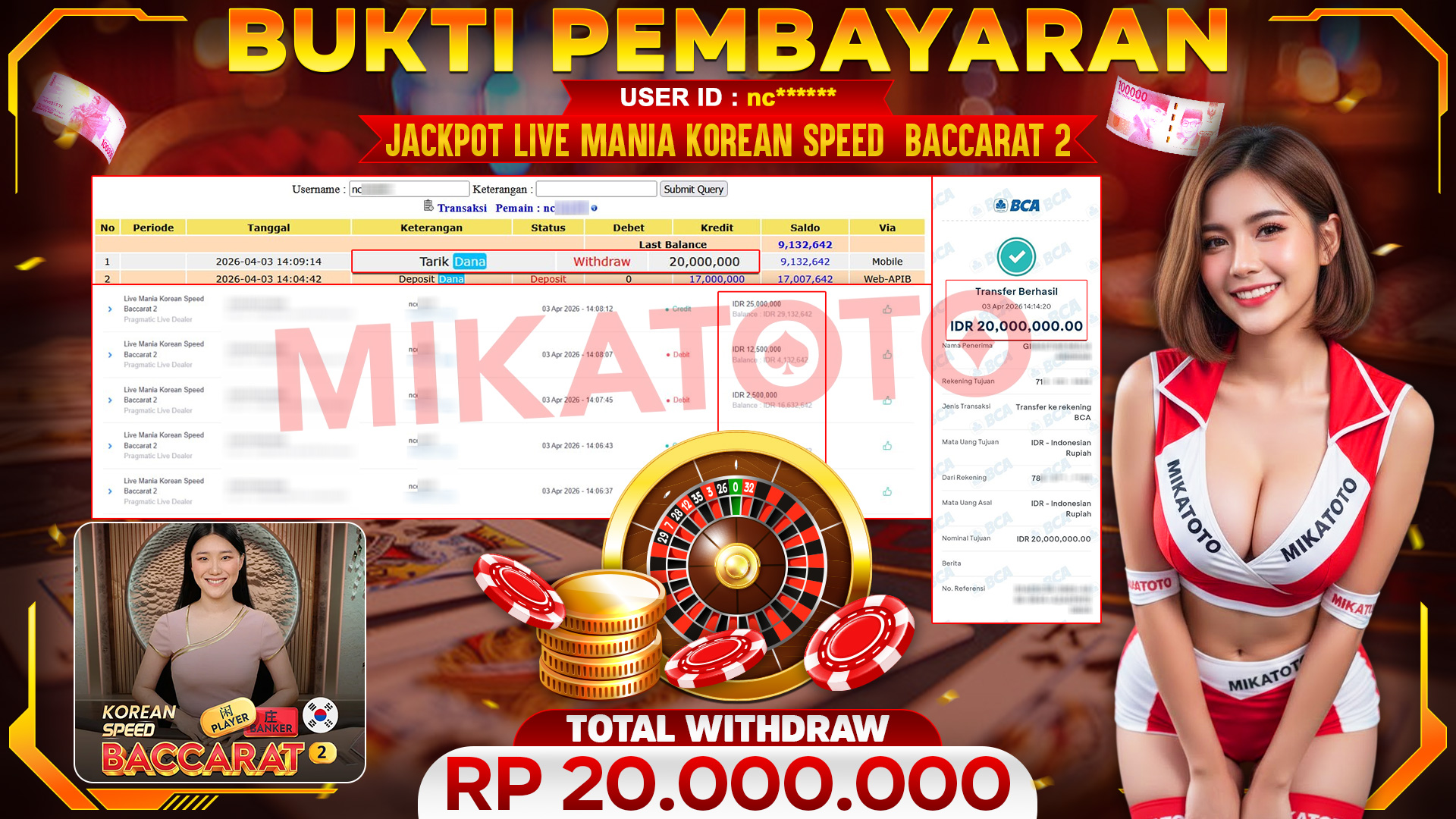 🏆 SELAMAT KEPADA PEMENANG JACKPOT DI Live Mania Korean Speed Baccarat 2  - Pragmatic Live Dealer 20,000,000🏆