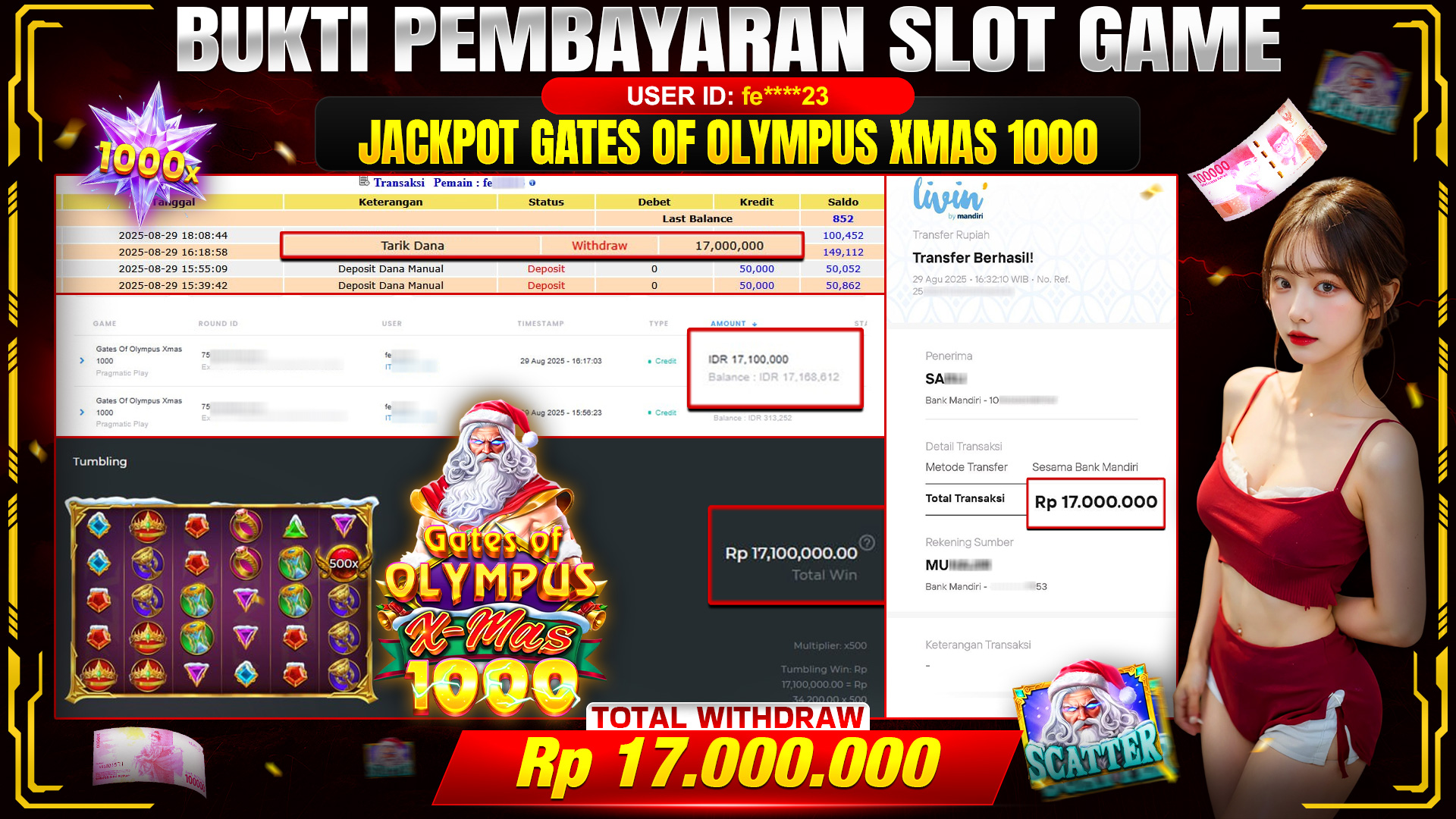 🎉 TOTO80 – JACKPOT GATES OF OLYMPUS XMAS 1000 RP.17,000,000,- TELAH DIBAYARKAN! 🎉