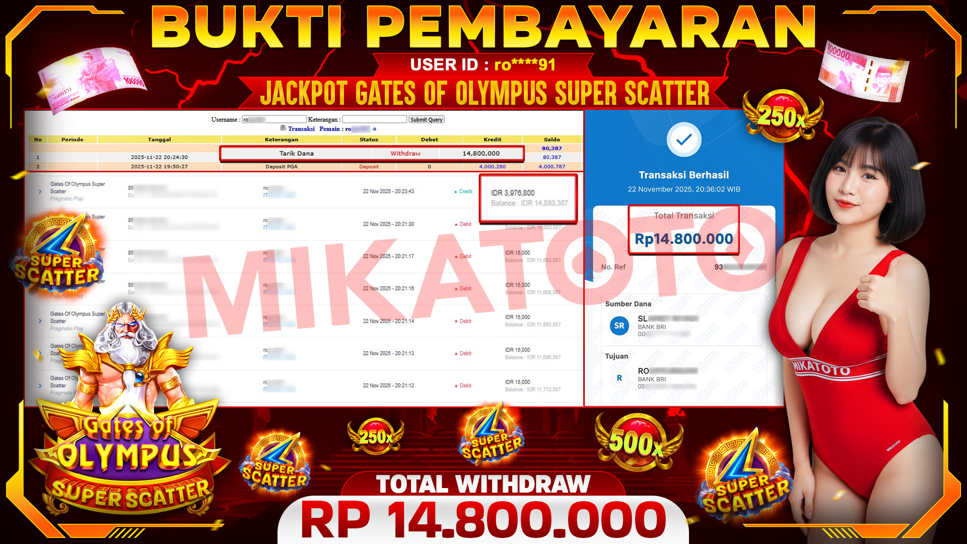 🏆 SELAMAT KEPADA PEMENANG JACKPOT DI Gates Of Olympus Super Scatter - Pragmatic Play 14,800,000🏆