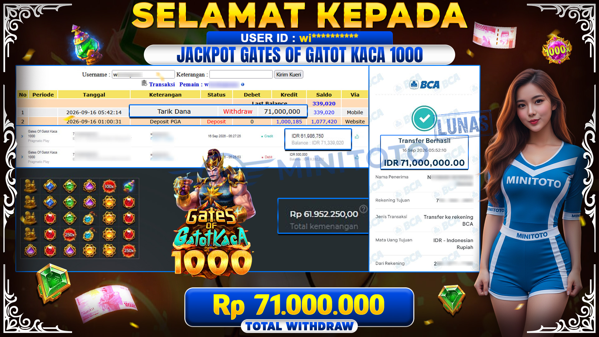 BUKTI JACKPOT GATES OF GATOT KACA 1000 - PRAGMATIC PLAY 