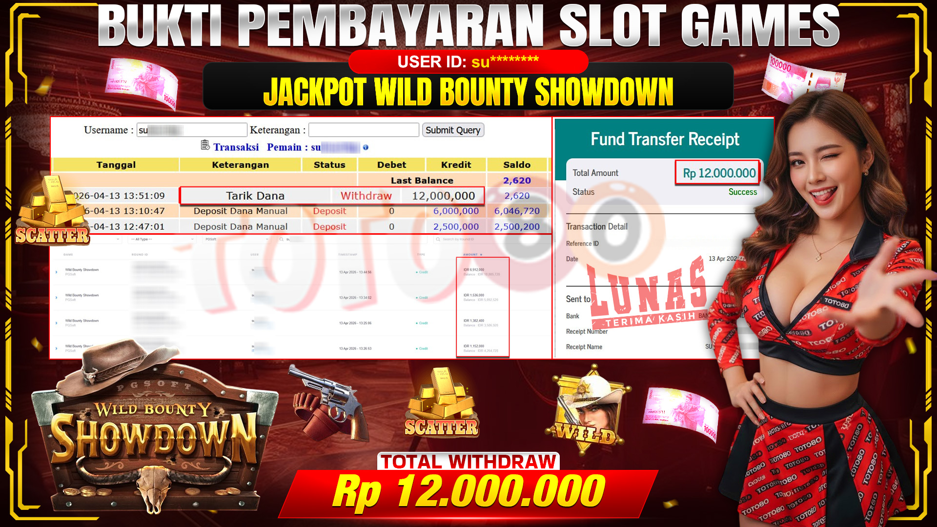💰🎉 TOTO80 – JACKPOT SLOT WILD BOUNTY SHOWDOWN RP. 12,000,000,- TELAH DIBAYARKAN!💰🎉