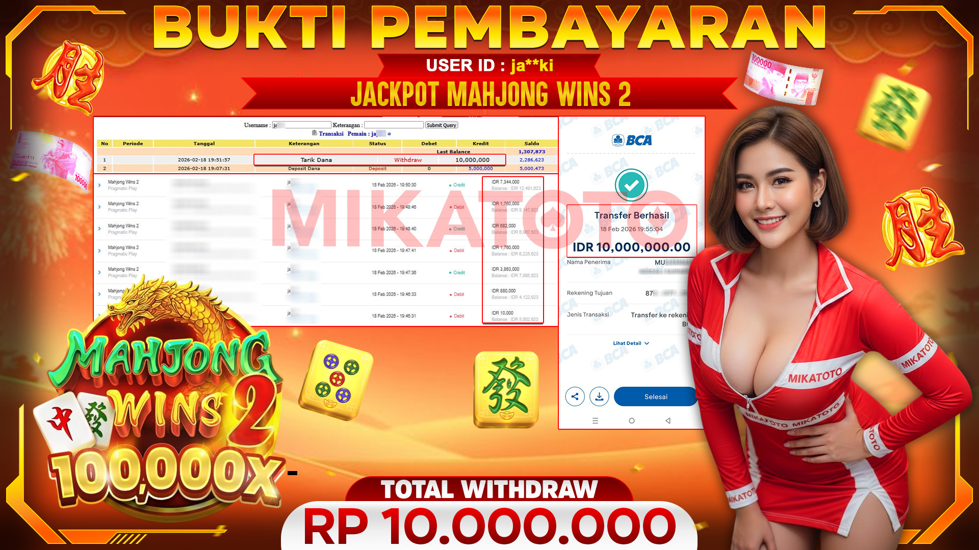 🏆 SELAMAT KEPADA PEMENANG JACKPOT DI Mahjong Wins 2  - Pragmatic Play 10,000,000🏆