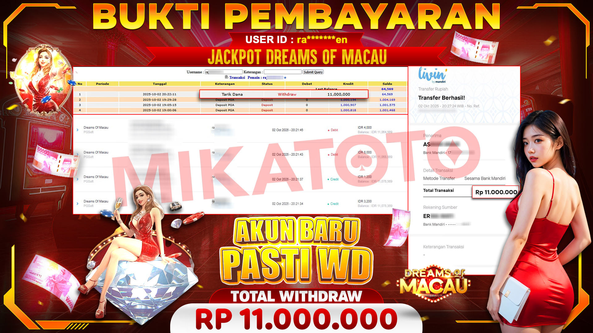 🏆 SELAMAT KEPADA PEMENANG JACKPOT DI Dreams Of Macau - PGSoft 11,000,000🏆