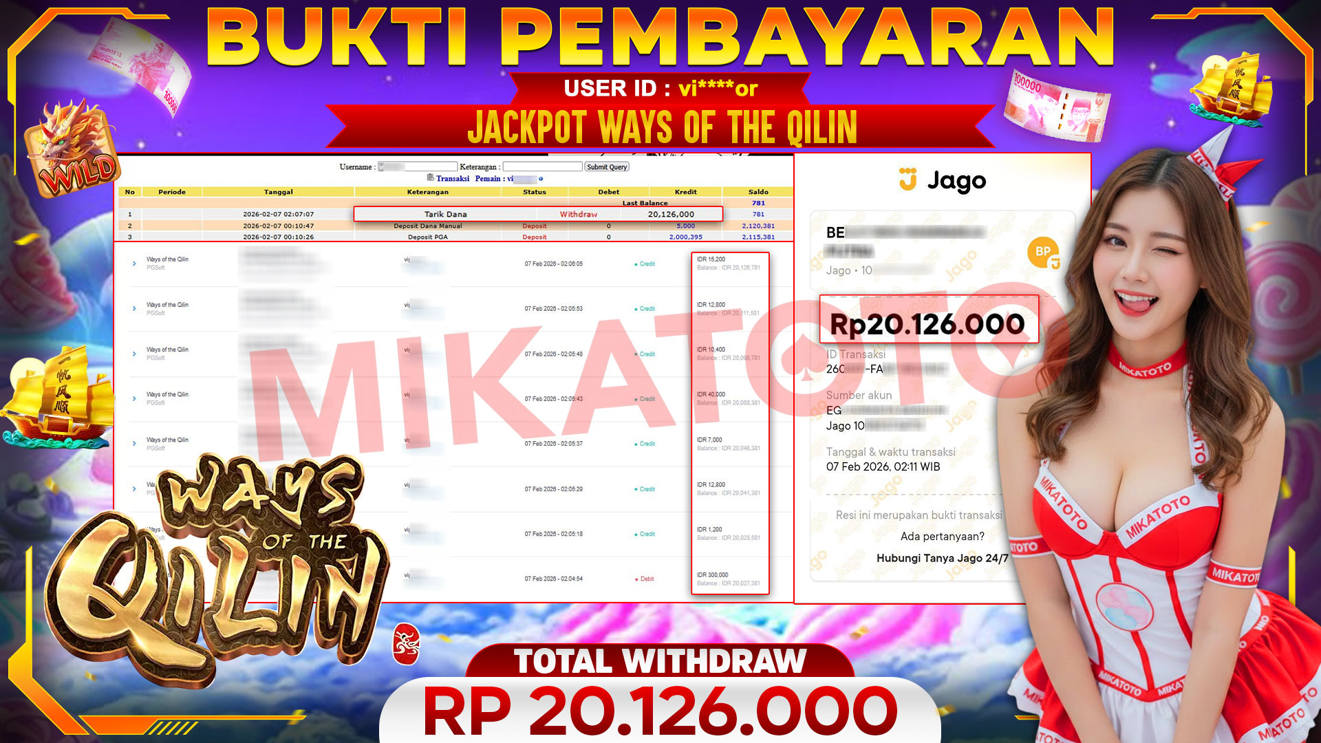🏆 SELAMAT KEPADA PEMENANG JACKPOT DI Ways of the Qilin - PGSoft 20,126,000🏆