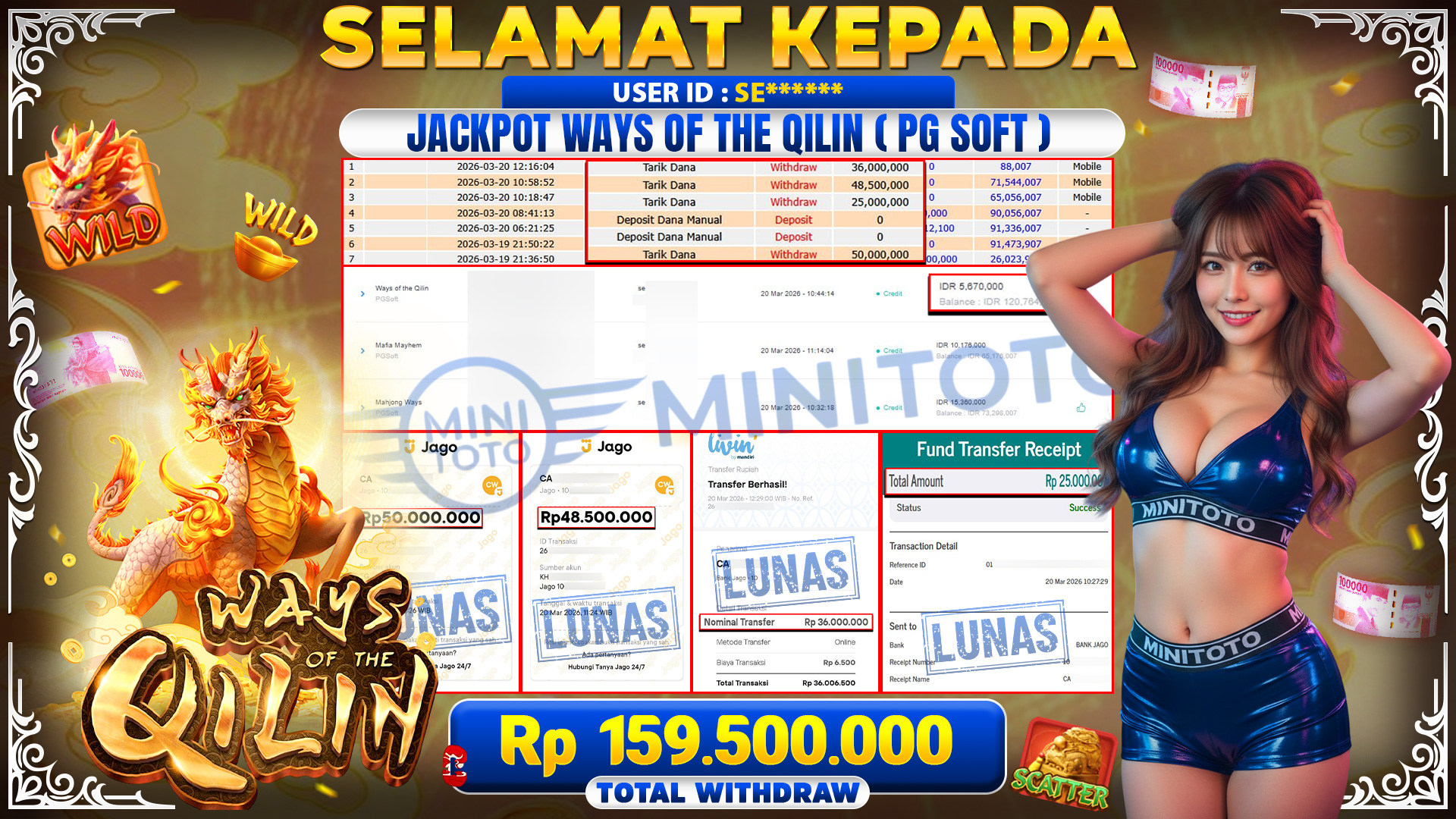 BUKTI JACPOT Ways of the Qilin - PGSoft