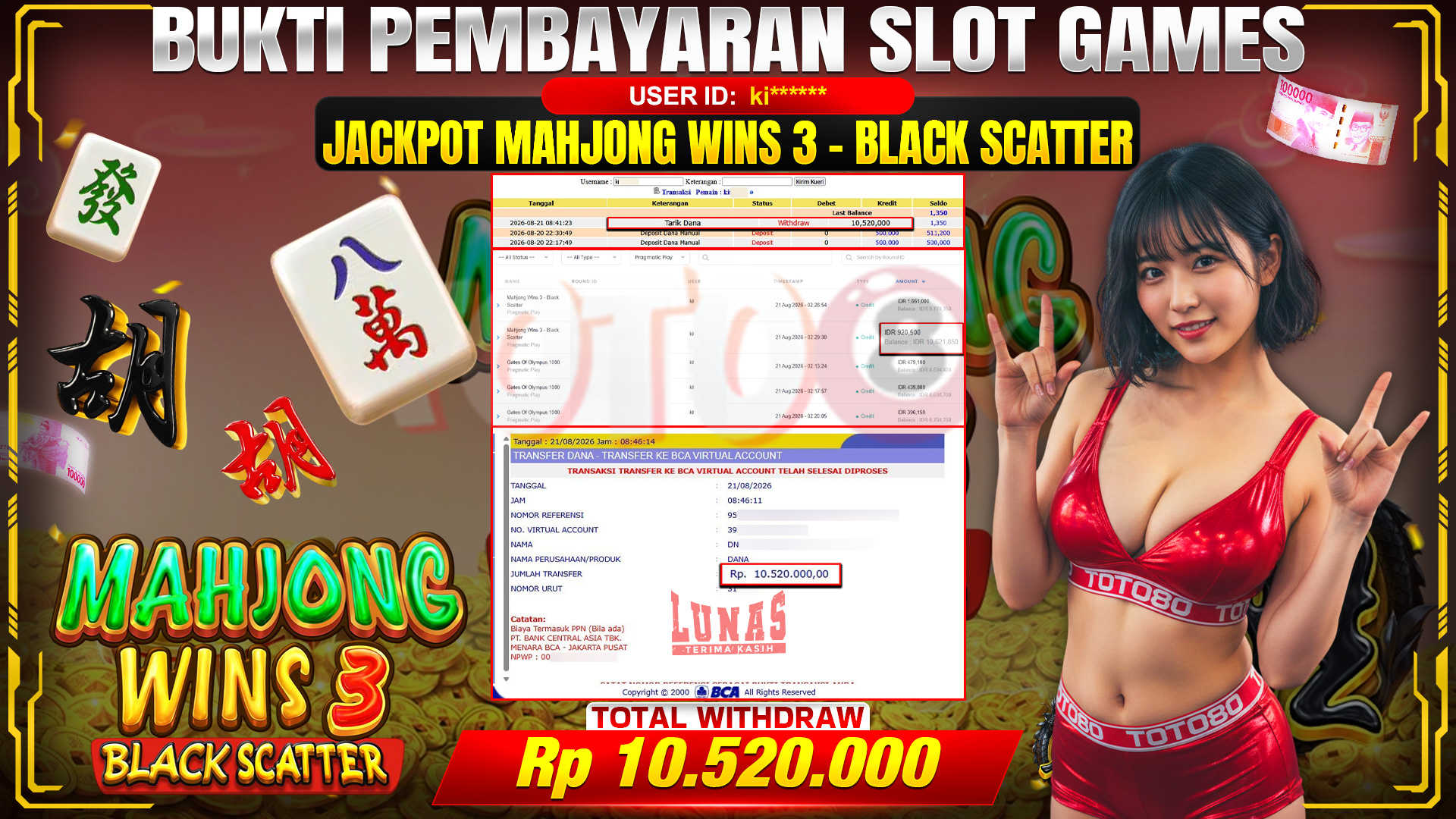 💰🎉 TOTO80 – JACKPOT MAHJONG WINS 3-BLACK SCATTER  RP. 15,52010,000,- TELAH DIBAYARKAN! 💰🎉