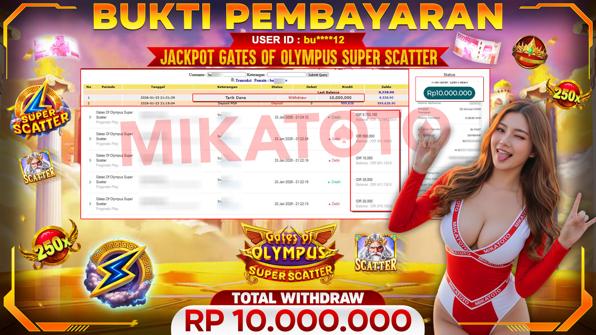 🏆 SELAMAT KEPADA PEMENANG JACKPOT DI Gates Of Olympus Super Scatter - Pragmatic Play 10,000,000🏆