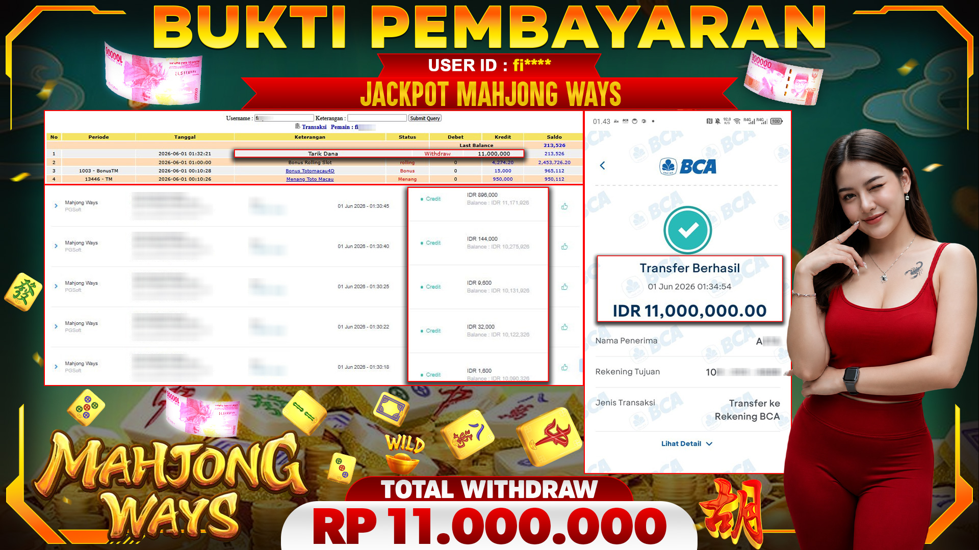 🏆 SELAMAT KEPADA PEMENANG JACKPOT DI Mahjong Ways - PGSoft 11,000,000🏆