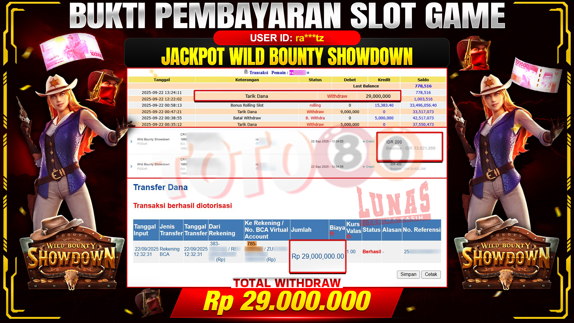 🎉 TOTO80 – JACKPOT SLOT WILD BOUNTY SHOWDOWN RP.29,000,000,- TELAH DIBAYARKAN! 🎉