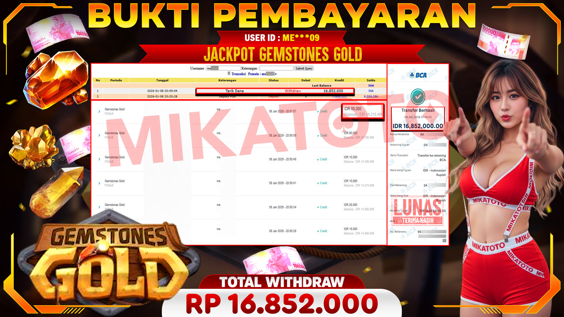 🏆 SELAMAT KEPADA PEMENANG JACKPOT DI Gemstones Gold - PGSoft  16,852,000🏆
