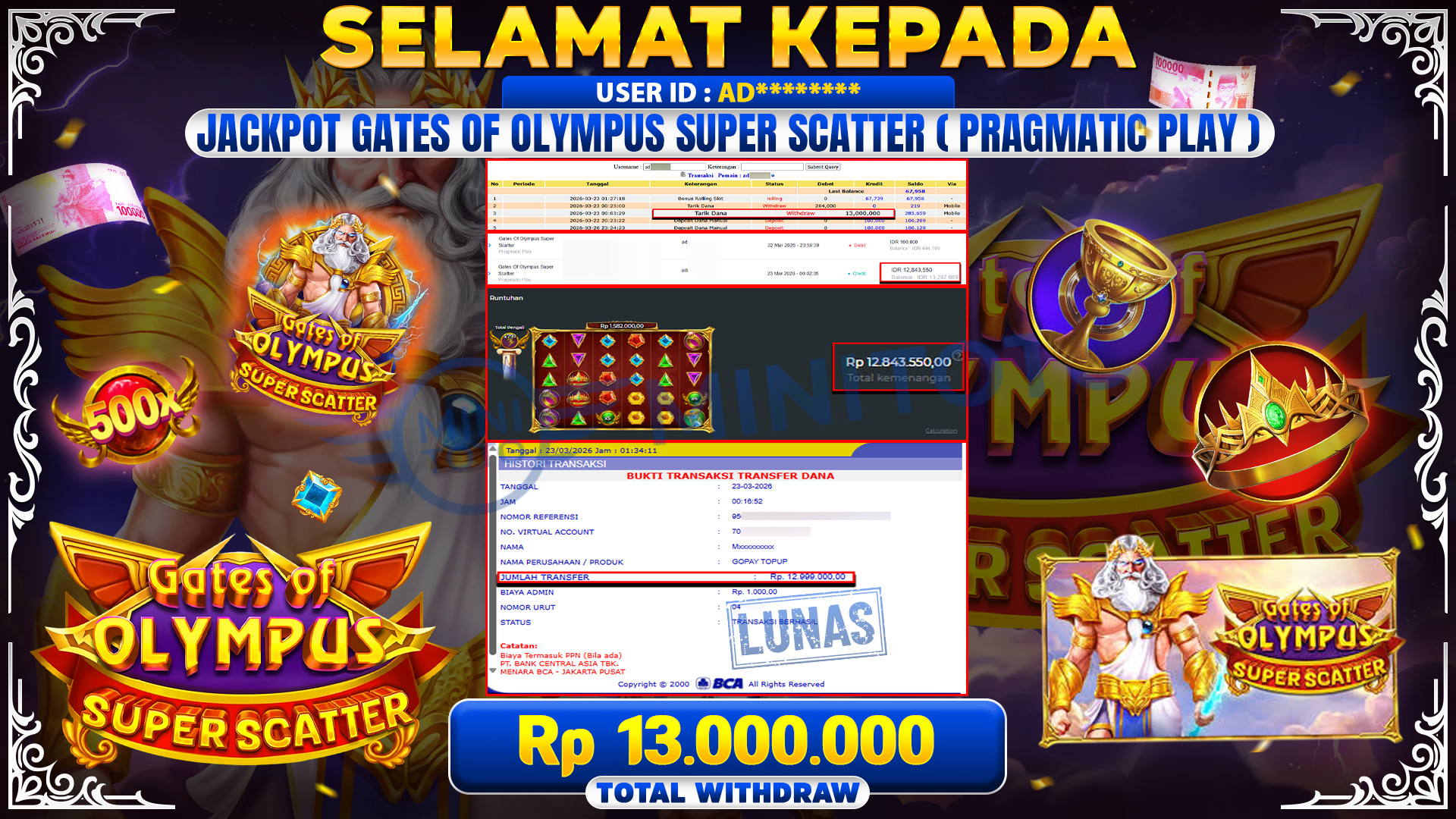 BUKTI JACPOT Gates Of Olympus Super Scatter - Pragmatic Play