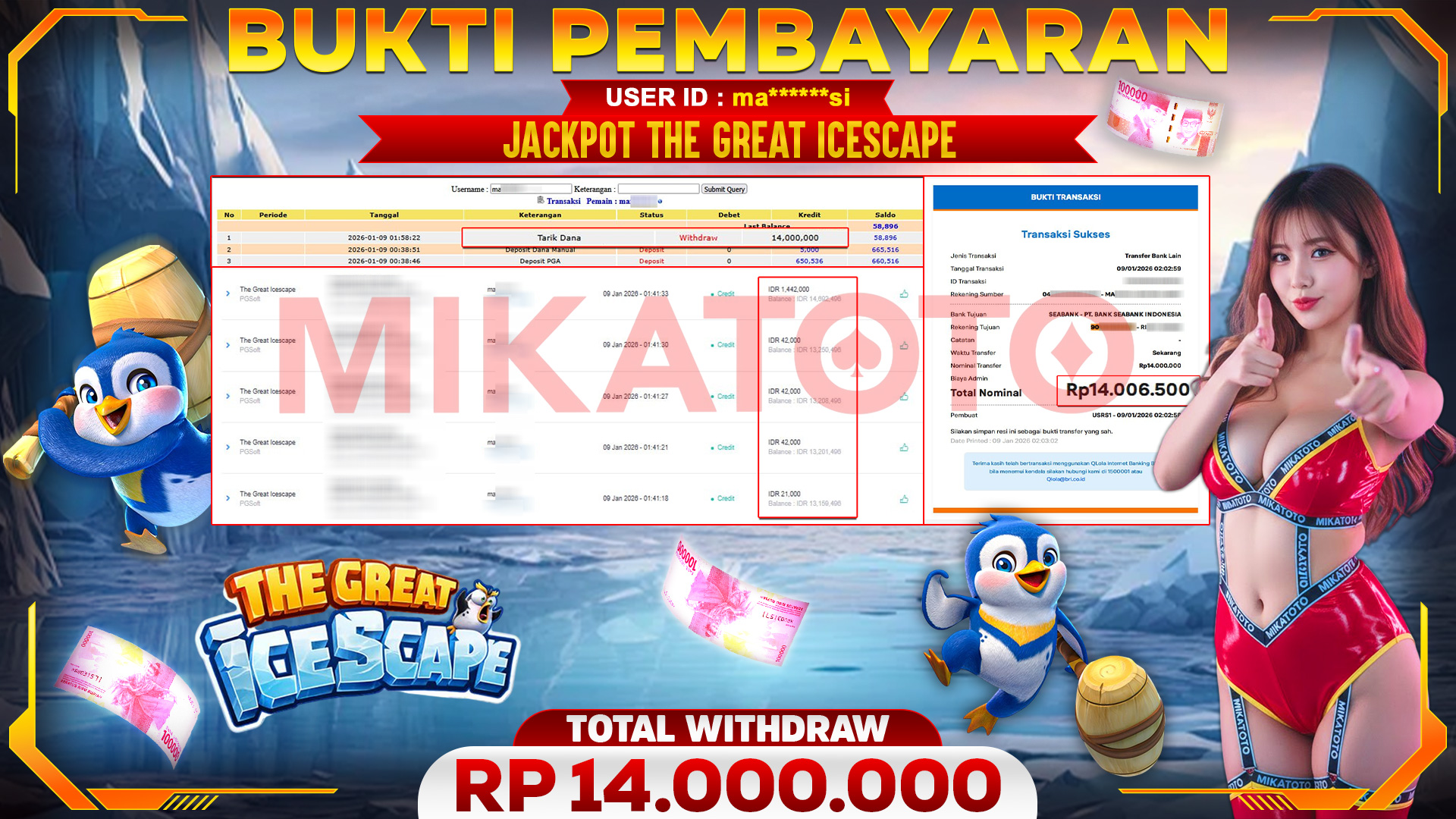 🏆 SELAMAT KEPADA PEMENANG JACKPOT DI The Great Icescape - PGSoft 14,000,000🏆