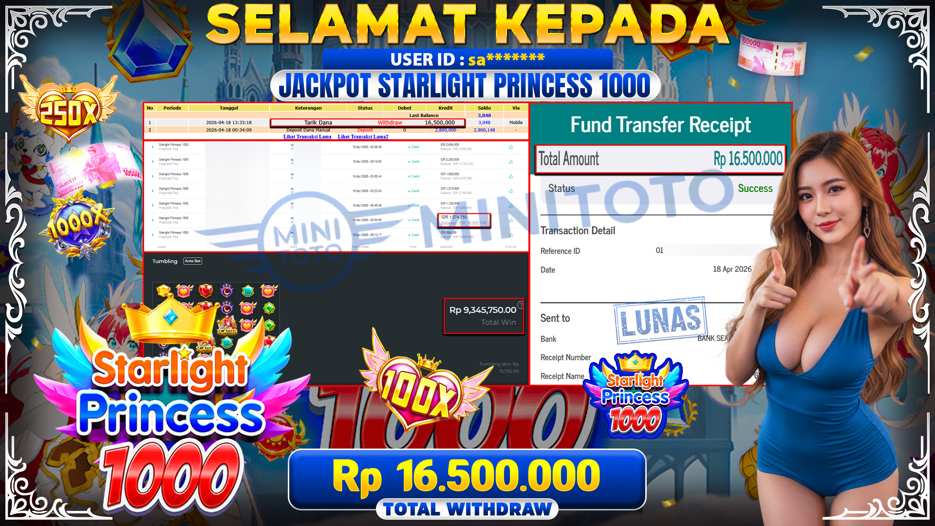 BUKTI JACPOT Starlight Princess 1000 - Pragmatic Play