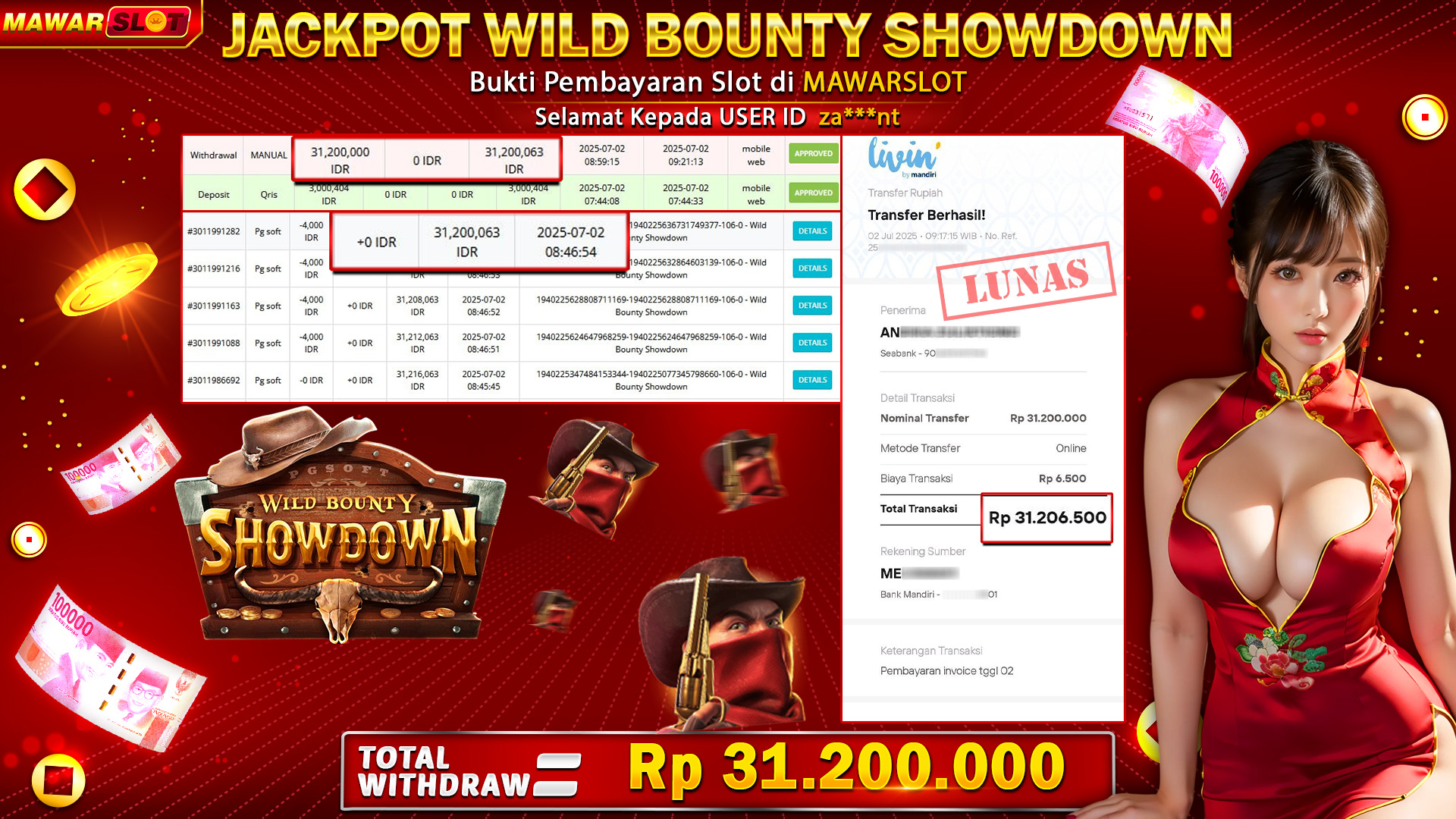 WILD CUAN BOUNTY SHOWDOWN! Spin Bar-bar Modal Tipis, Jackpot Meledak Rp31.200.000 LUNAS di MAWARSLOT!