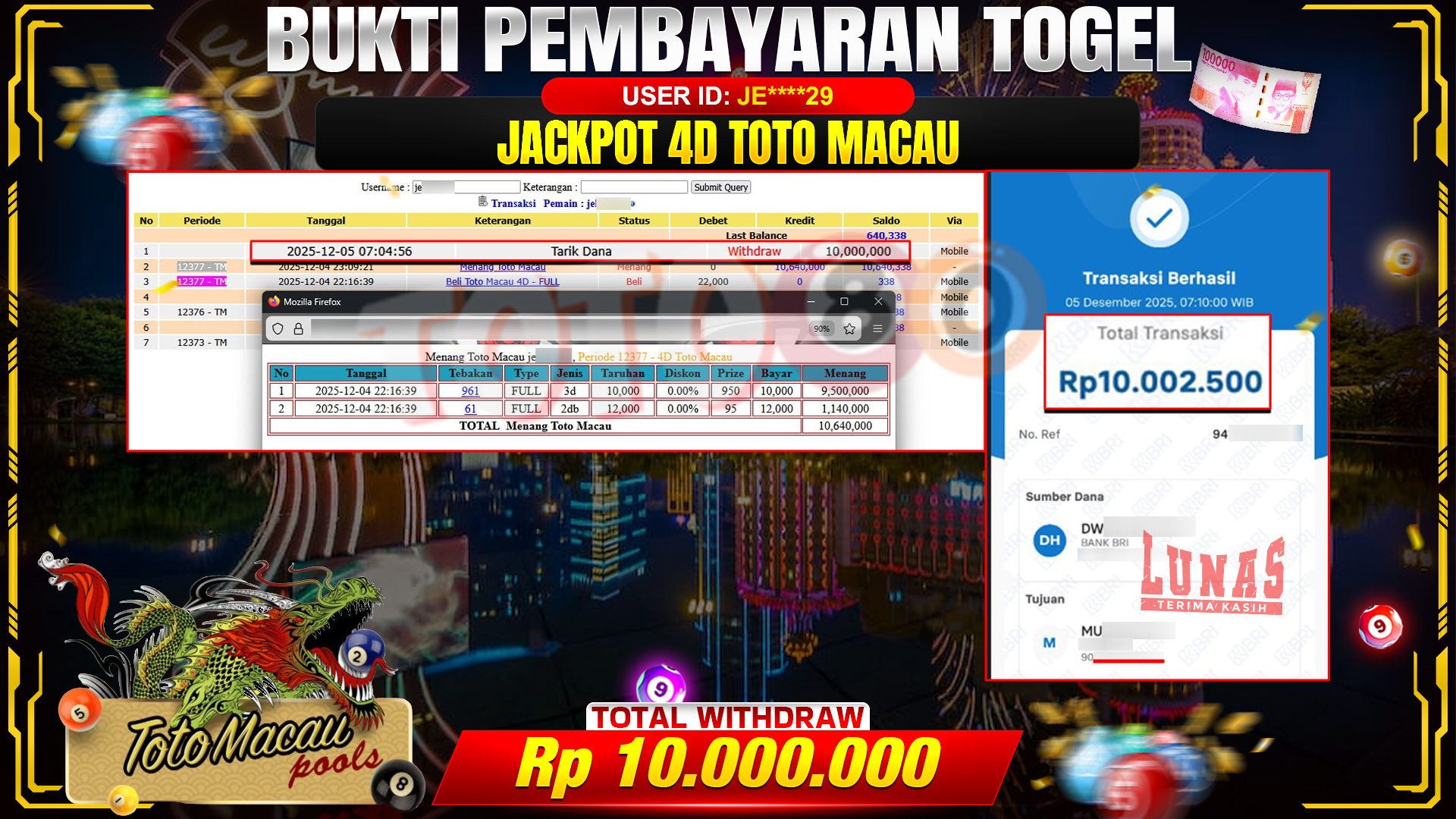 🎉 TOTO80 – JACKPOT TOGEL TOTO MACAU 4D RP.10.000.000,- TELAH DIBAYARKAN! 🎉