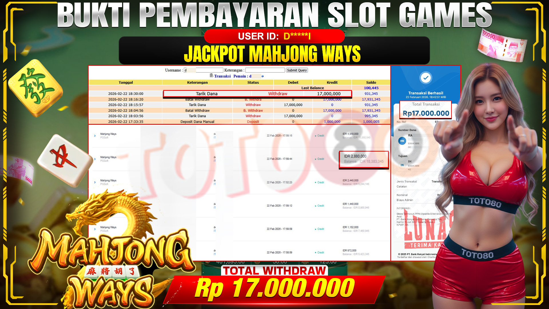 🎉 TOTO80 – JACKPOT SLOT MAHJONG WAYS . 17,000,000,- TELAH DIBAYARKAN! 🎉