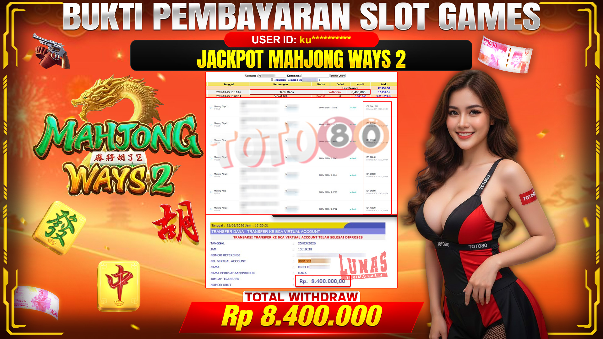 💰🎉TOTO80 – JACKPOT SLOT MAHJONG WAYS 2  RP. 8,400,000,- TELAH DIBAYARKAN! 💰🎉