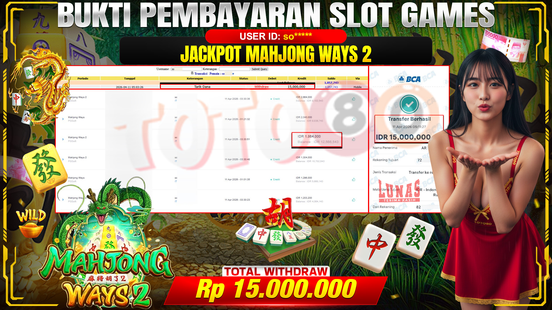 💰🎉 TOTO80 – JACKPOT SLOT MAHJONG WAYS 2 RP.  15,000,000,-  TELAH DIBAYARKAN!💰🎉