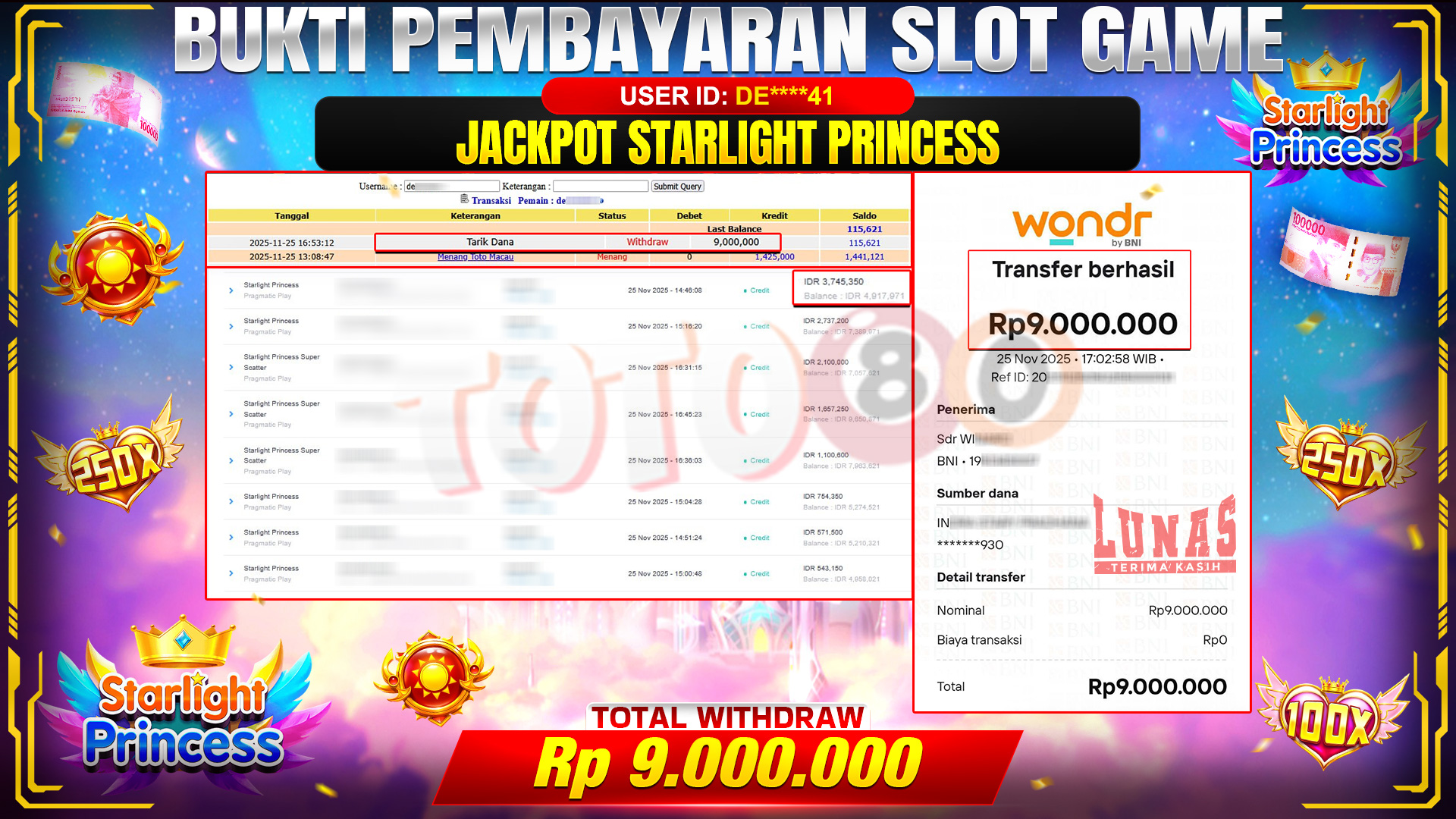 🎉 TOTO80 – JACKPOT SLOT STARLIGHT PRINCES RP.9,000,000,- TELAH DIBAYARKAN! 🎉