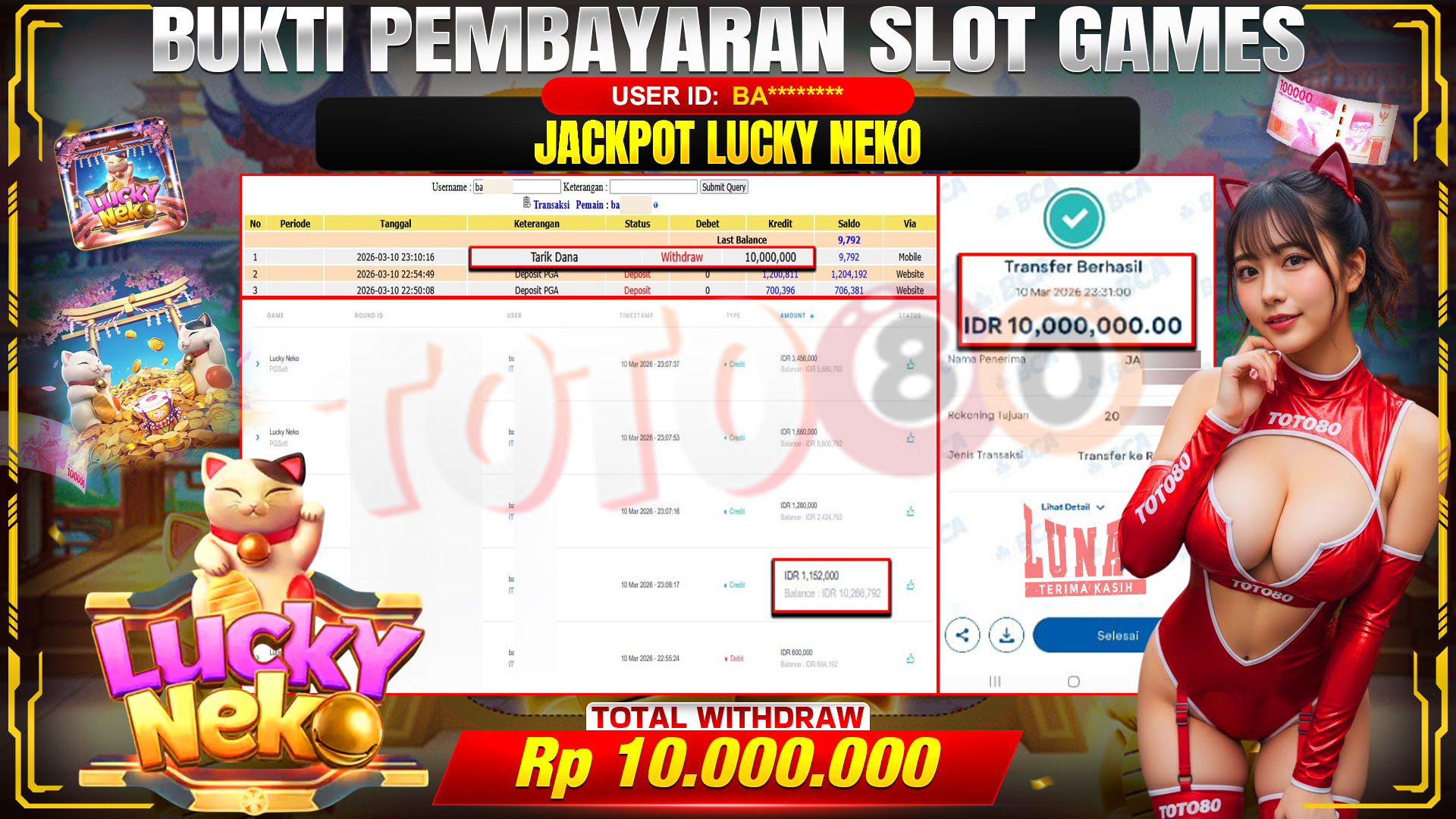 🎉 TOTO80 – JACKPOT SLOT LUCKY NEKO . 10,000,000,- TELAH DIBAYARKAN! 🎉