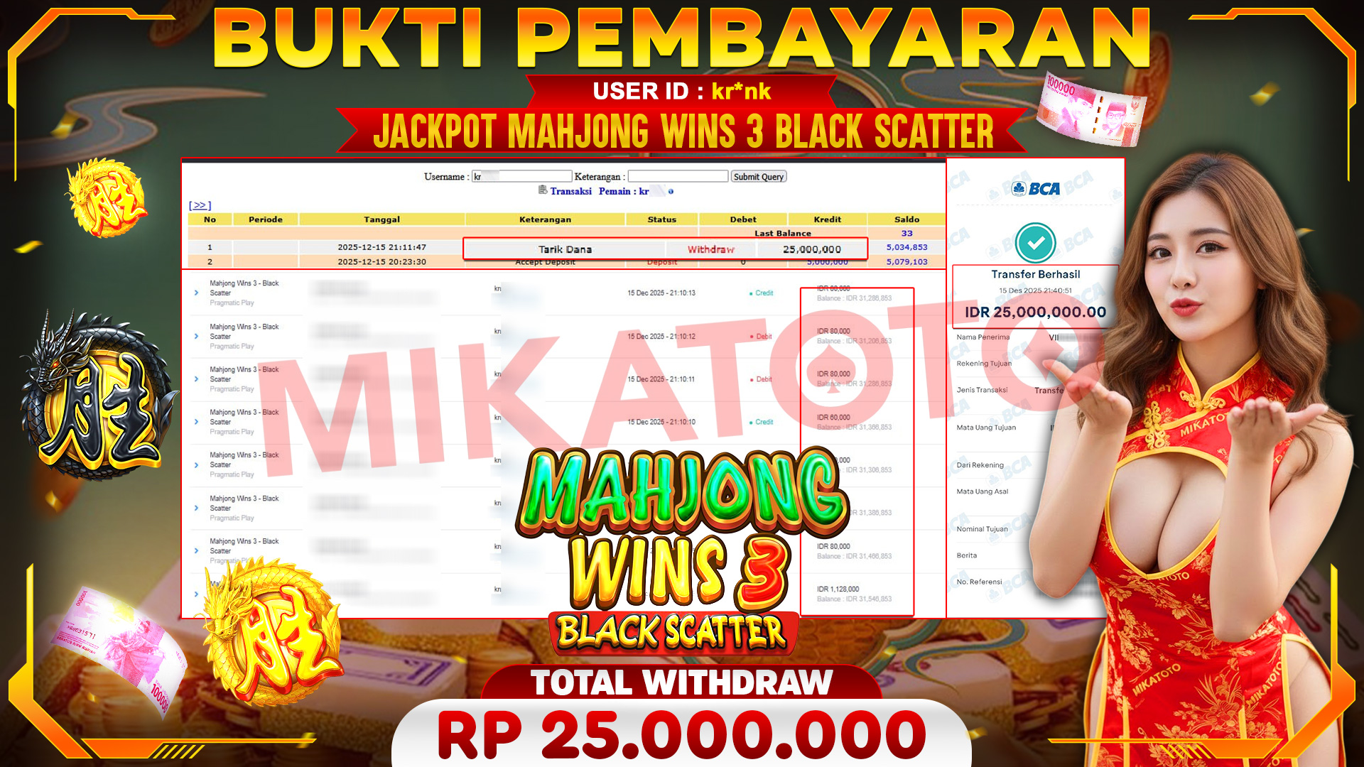 🏆 SELAMAT KEPADA PEMENANG JACKPOT DI Mahjong Wins 3 Black Scatter - Pragmatic Play 25,000,000🏆