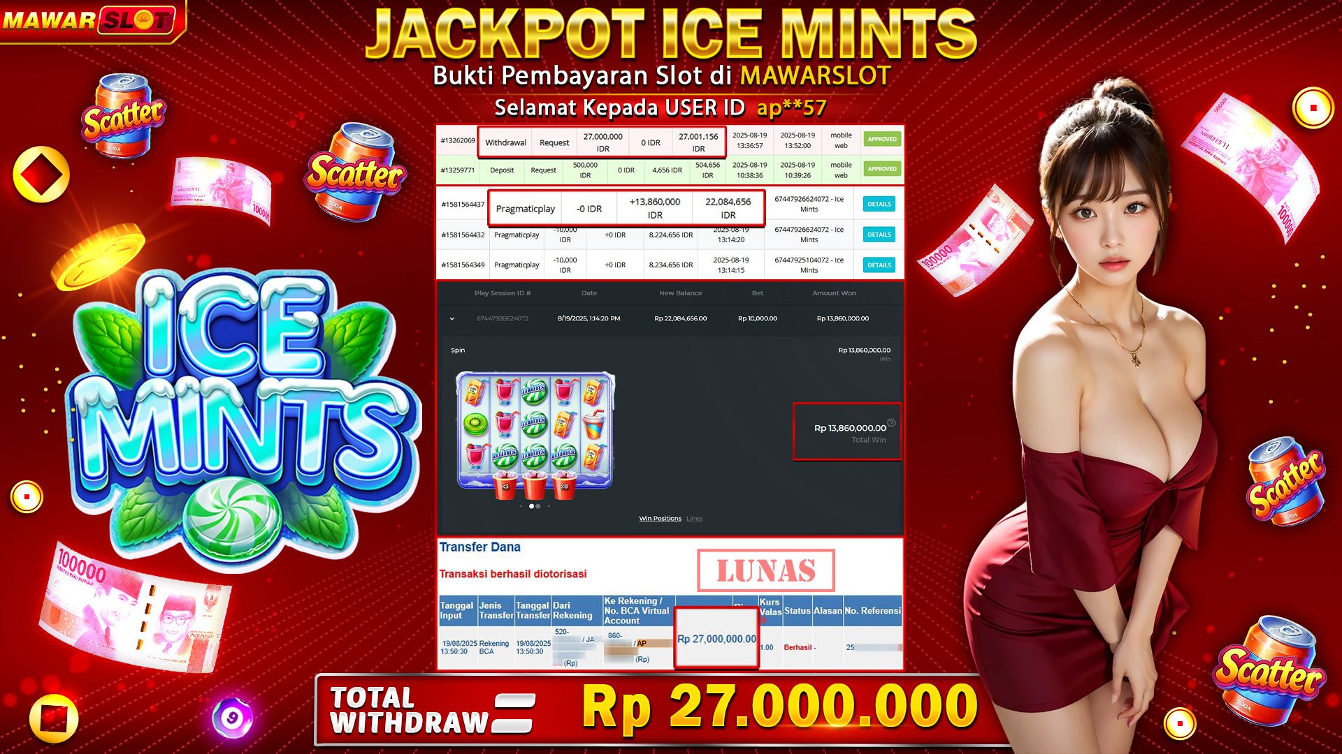 JACKPOT ICE MINTS! CUAN SEGAR RP 27.000.000 LUNAS MASUK REKENING DI MAWARSLOT! 