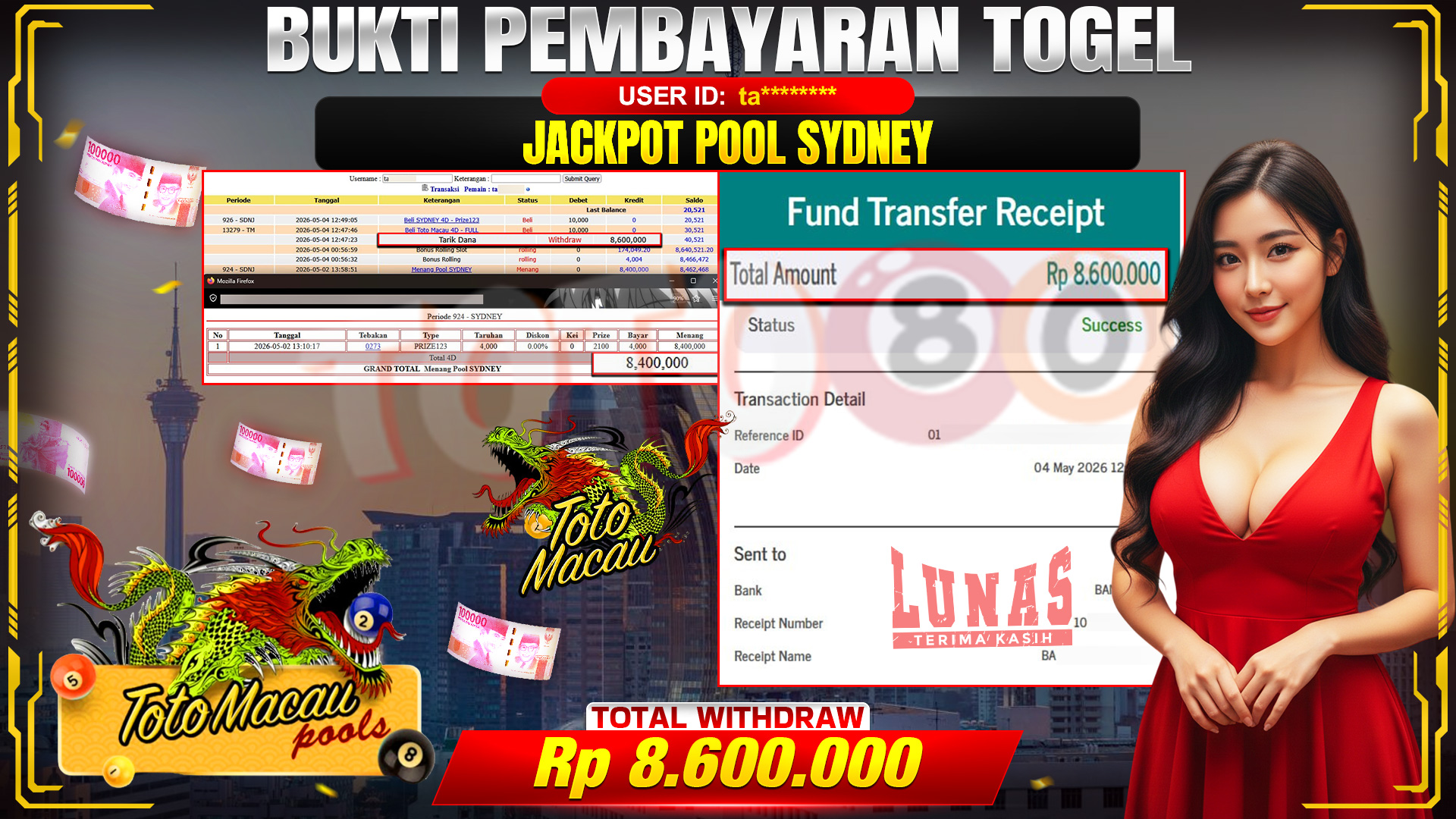 💰🎉 TOTO80 – JACKPOT POOL SYDNEY RP. 8,600,000,- TELAH DIBAYARKAN!💰🎉