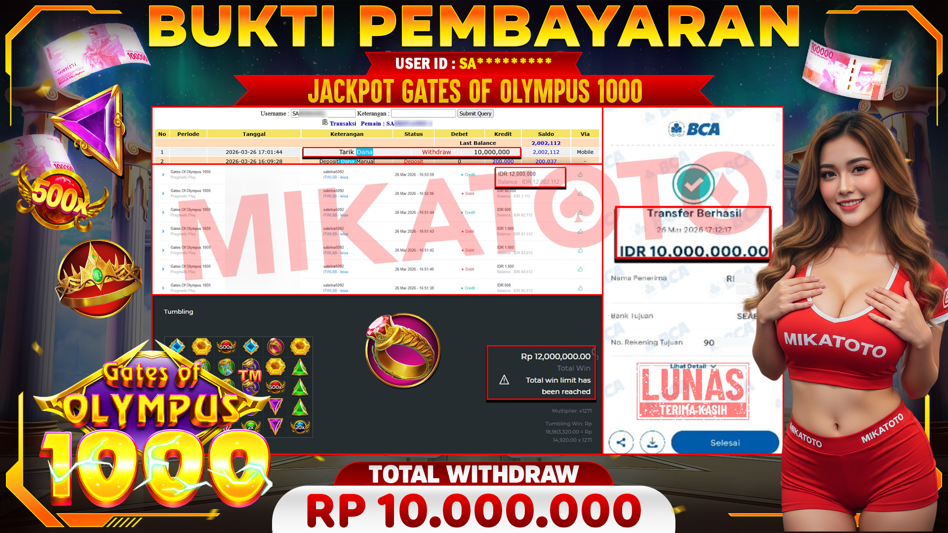 🏆 SELAMAT KEPADA PEMENANG JACKPOT DI Gates Of Olympus 1000 - Pragmatic Play 10,000,000🏆