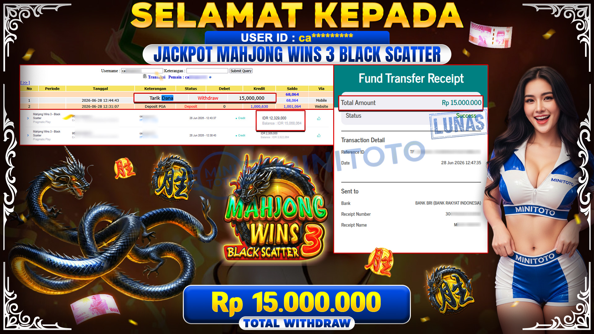 BUKTI JACKPOT SLOT MAHJONG WINS 3 BLACK SCATTER 