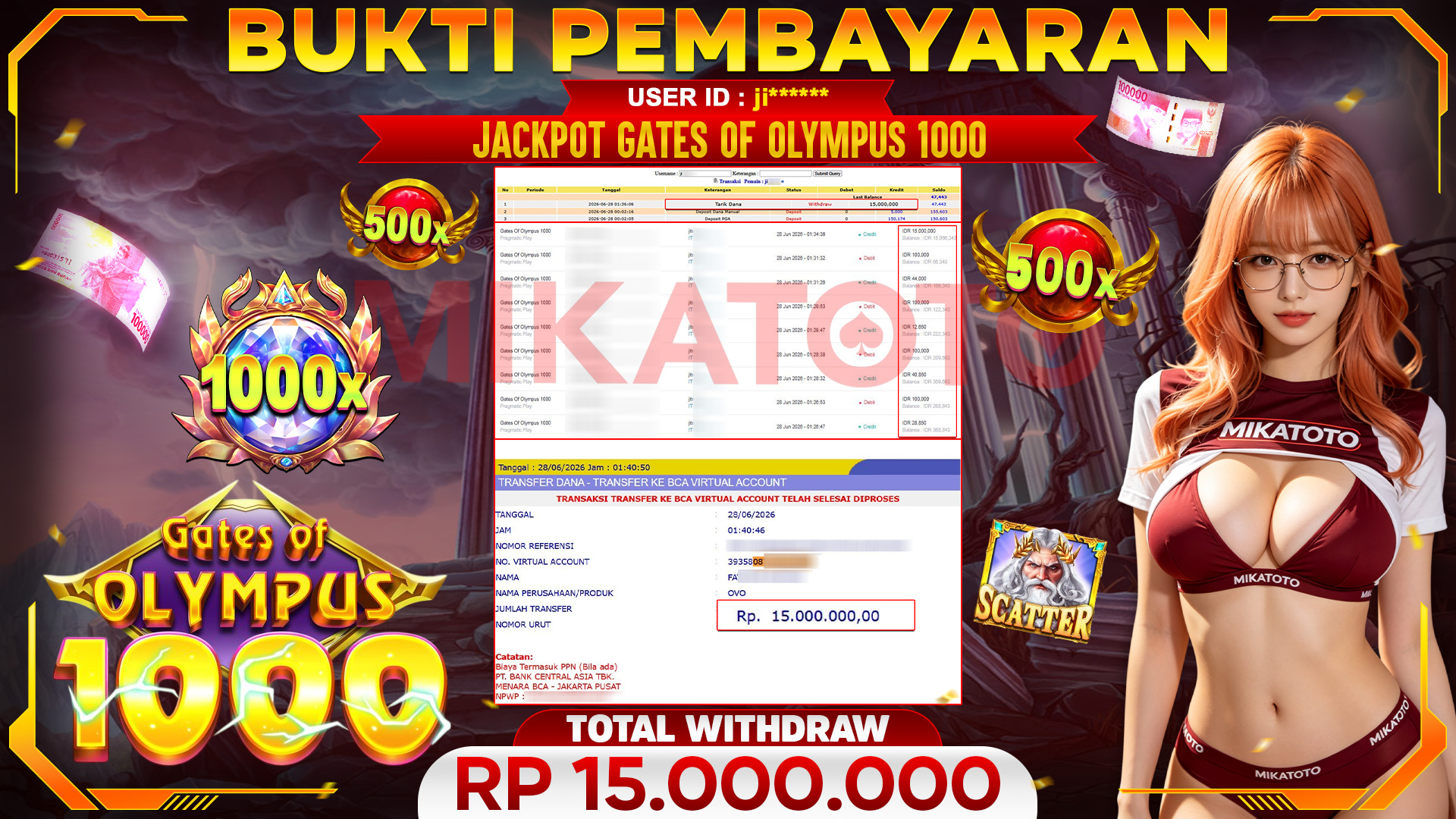 🏆 SELAMAT KEPADA PEMENANG JACKPOT DI Gates Of Olympus 1000 - Pragmatic Play 15,000,000🏆
