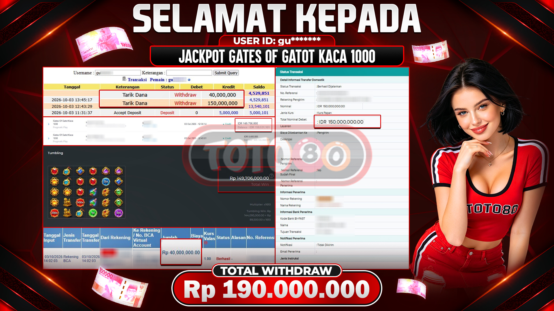 💰🎉 TOTO80 – JACKPOT SLOT GATES OF GATOT KACA  1000 RP. 190,000,000,- TELAH DIBAYARKAN! 💰🎉