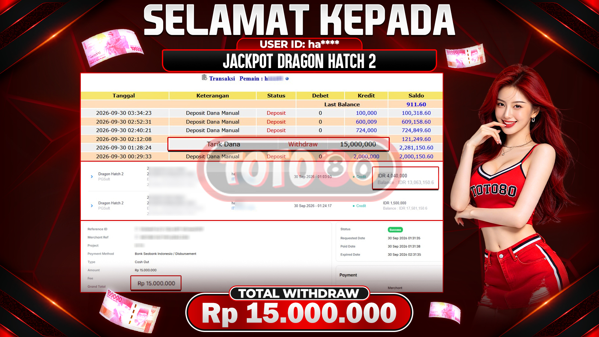 💰🎉 TOTO80 – JACKPOT SLOT DRAGON HATCH 2 RP. 15,000,000,-  TELAH DIBAYARKAN!💰🎉