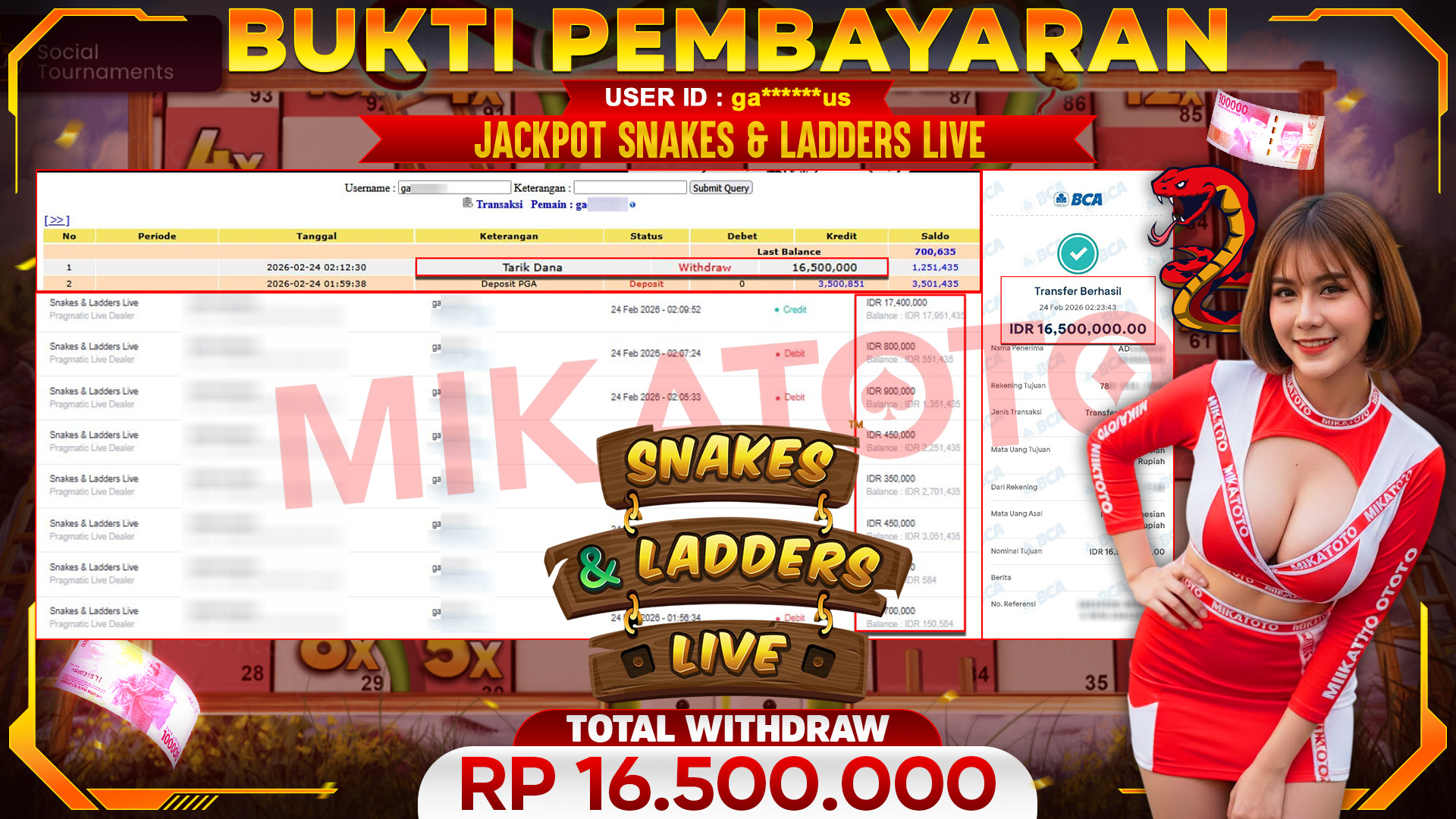 🏆 SELAMAT KEPADA PEMENANG JACKPOT DI Snakes & Ladders Live - Pragmatic Live Dealer 16,500.000🏆